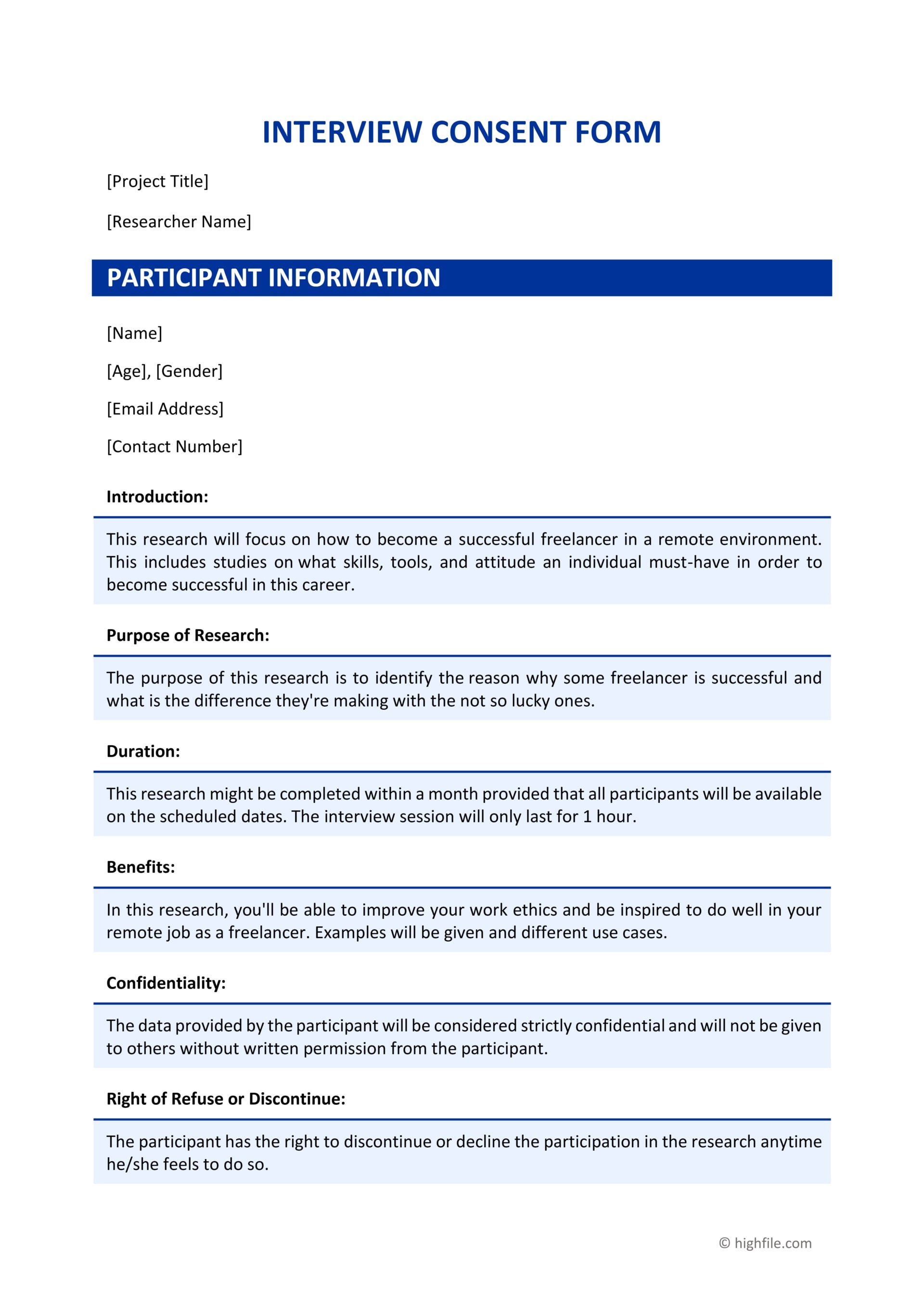Free Interview Consent Form Template - Word | PDF | Google Docs
