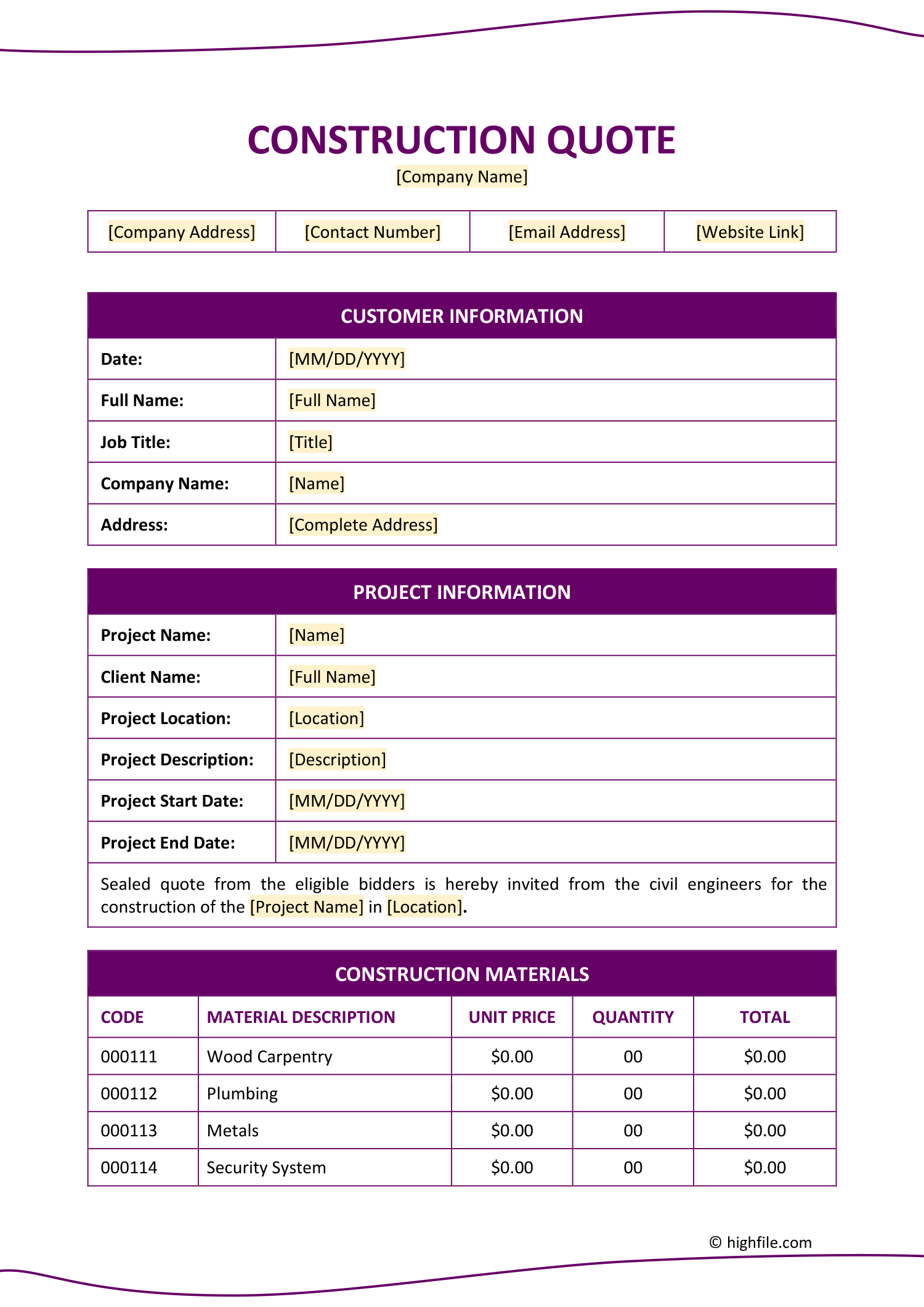 Free Construction Quote Template - Word | PDF | Google Docs - Highfile free-construction-quote-template-word-pdf-google-docs-highfile