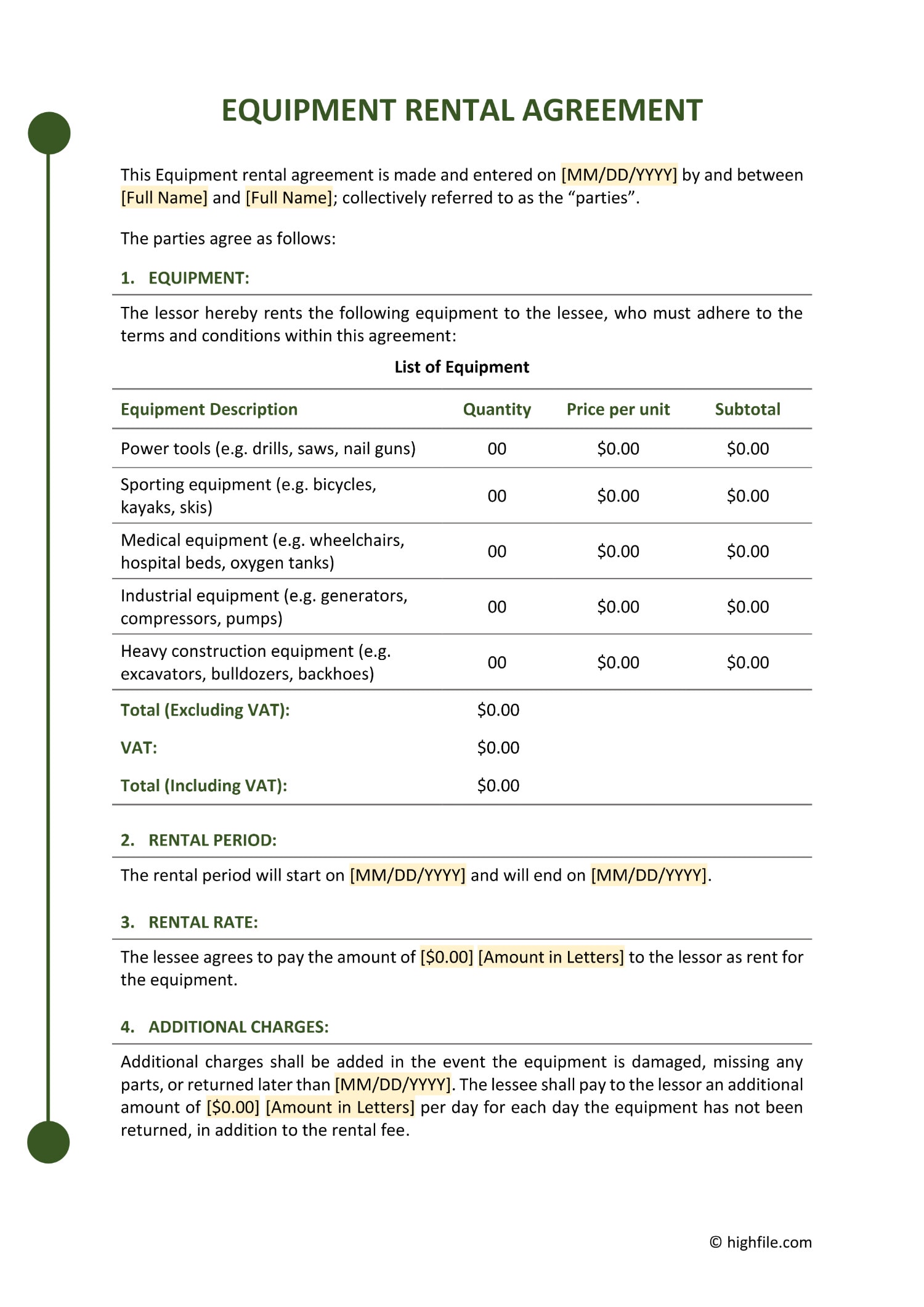 Equipment Rental Agreement Template Word PDF Google Docs Highfile Equipment Rental Agreement Template Word PDF Google Docs Highfile