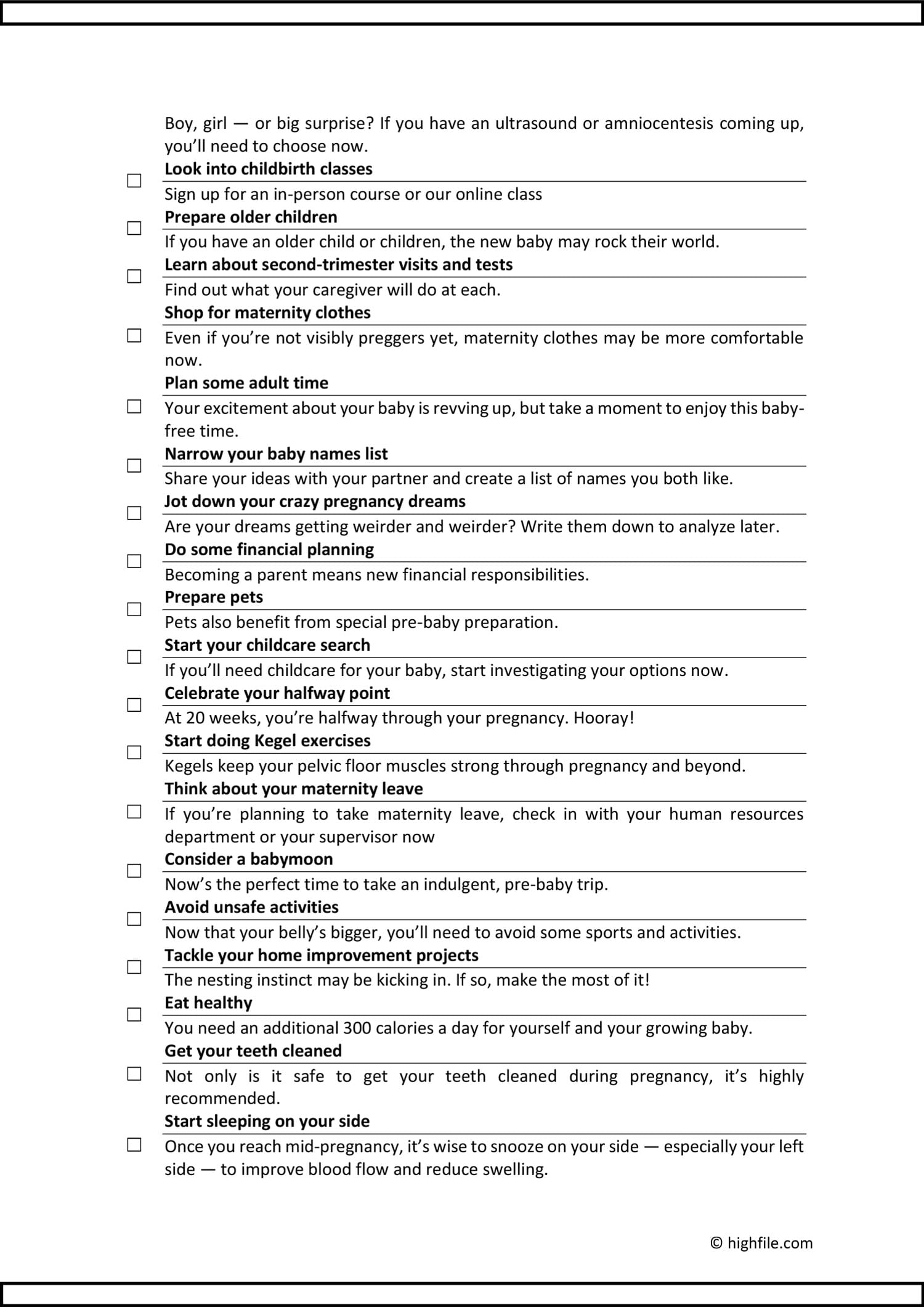 Pregnancy Checklist: A Month By Month Guide (Word PDF Docs)