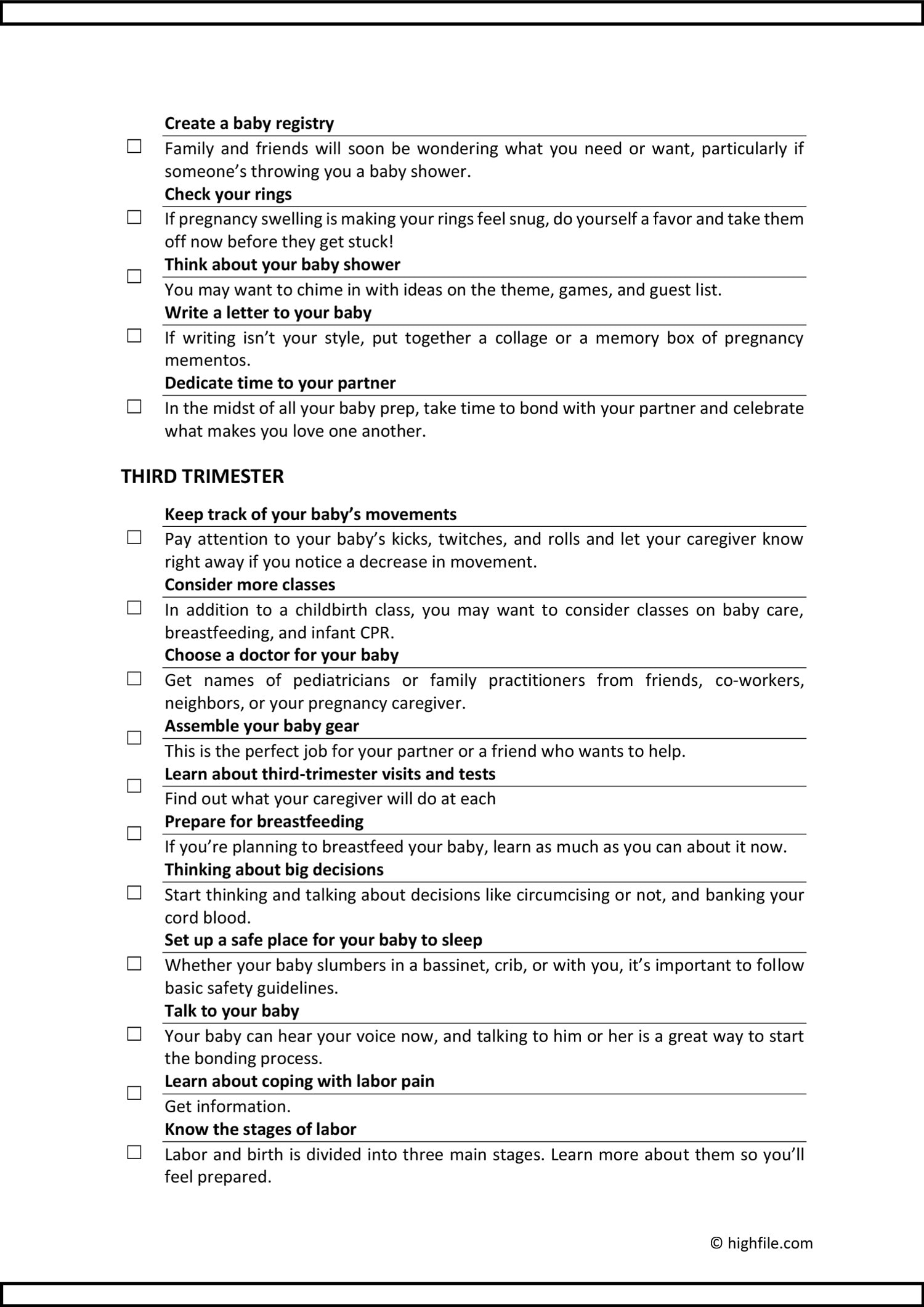 Pregnancy Checklist A MonthByMonth Guide (Word PDF Docs)