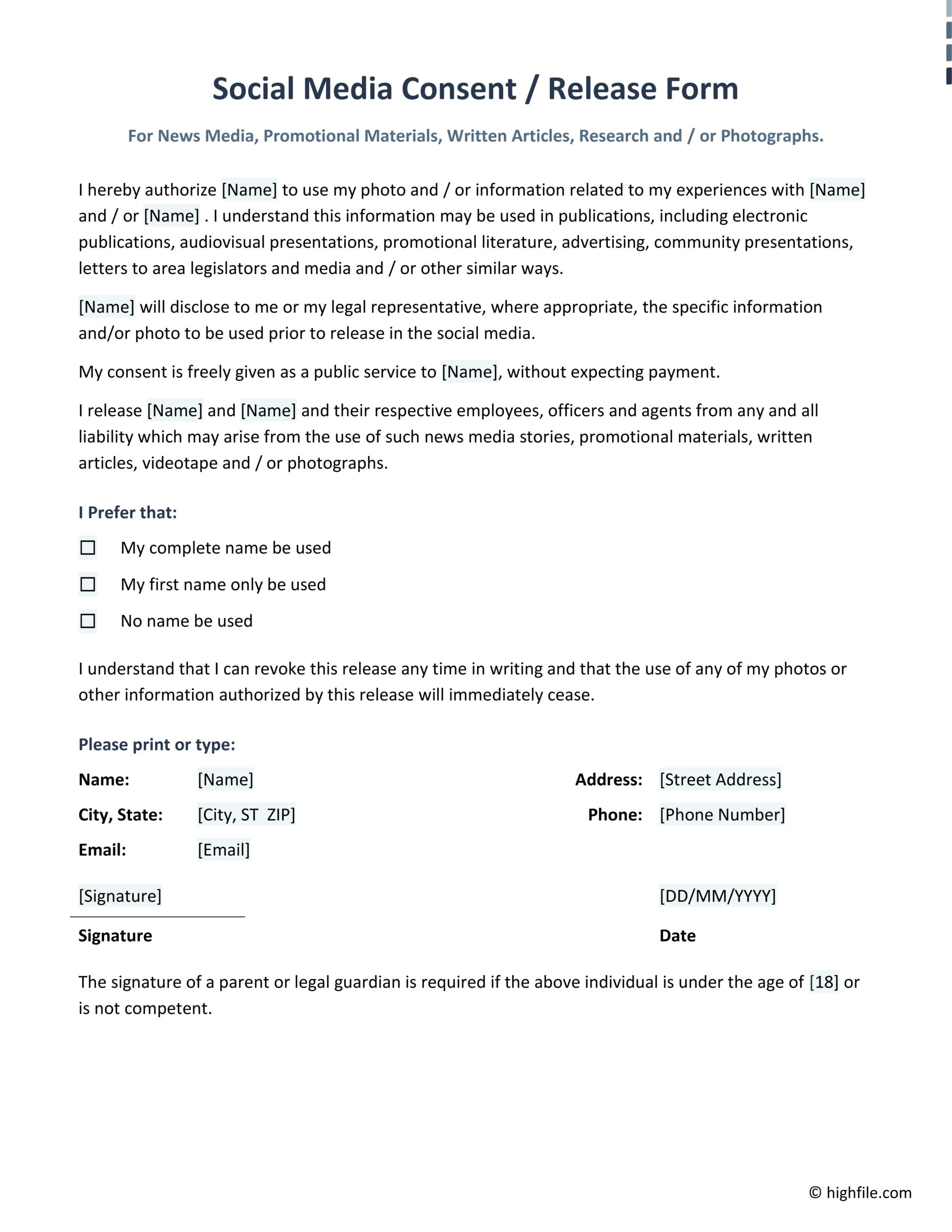 Social Media Consent Form - Word | PDF | Google Docs - Highfile