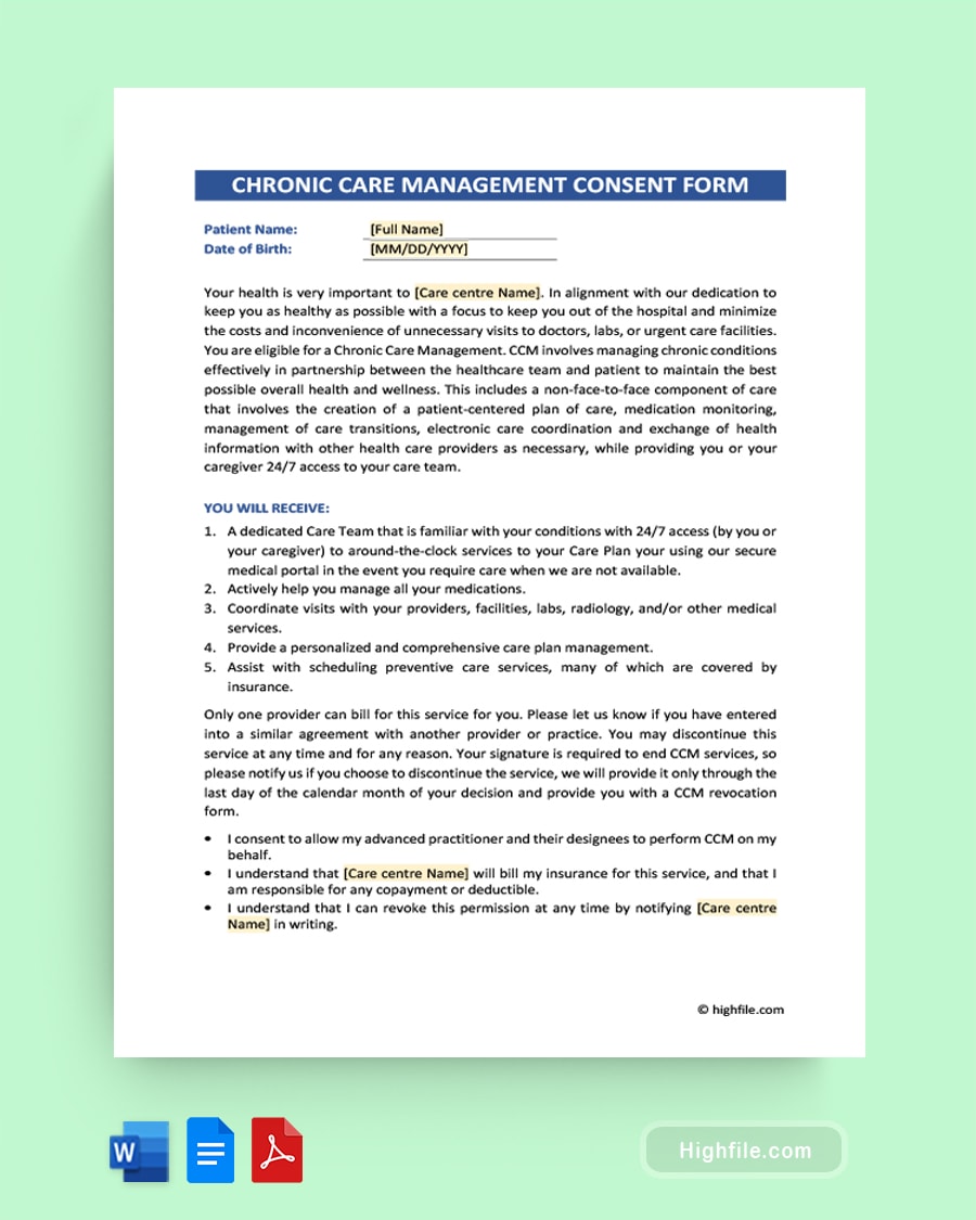 Chronic Care Management Consent Form Highfile Chronic Care Management Consent Form Highfile