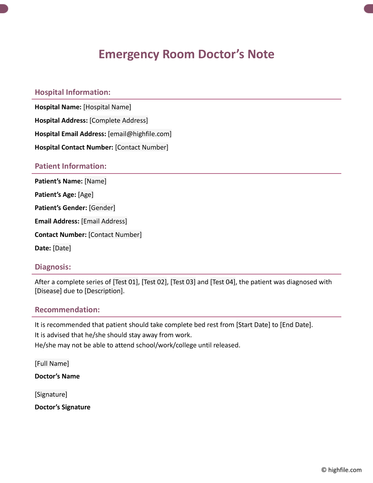Emergency Room Doctors Note Word PDF Google Docs Emergency Room Doctors Note Word PDF Google Docs