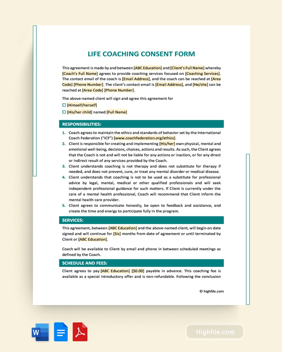 Life Coaching Consent Form Word PDF Google Docs Life Coaching Consent Form Word PDF Google Docs