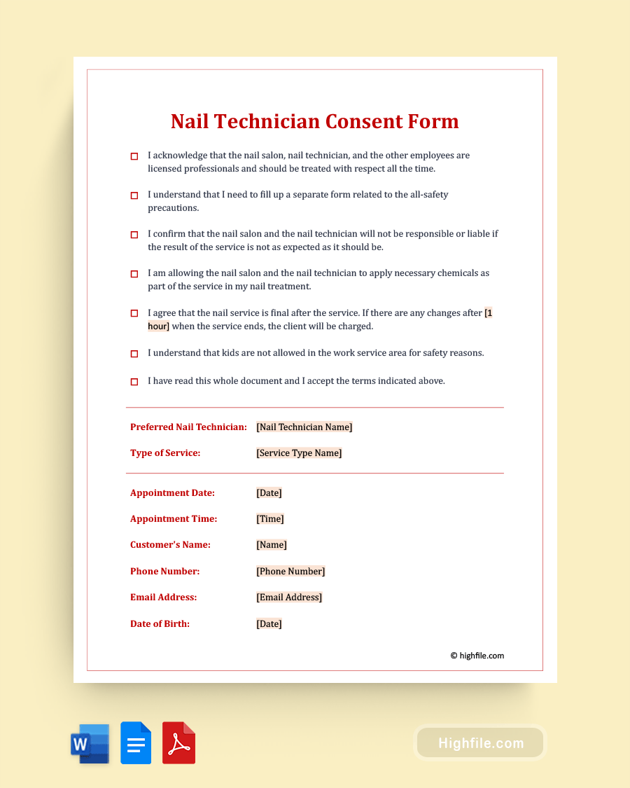 Nail Technician Consent Form Template Highfile nail-technician-consent-form-template-highfile