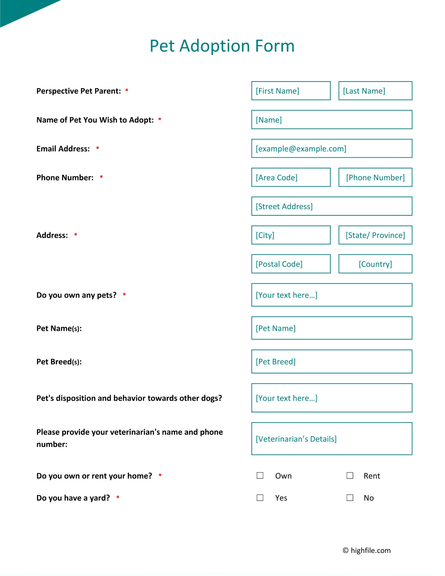 Free Pet Adoption Form Template Word PDF Google Docs Free Pet Adoption Form Template Word PDF Google Docs
