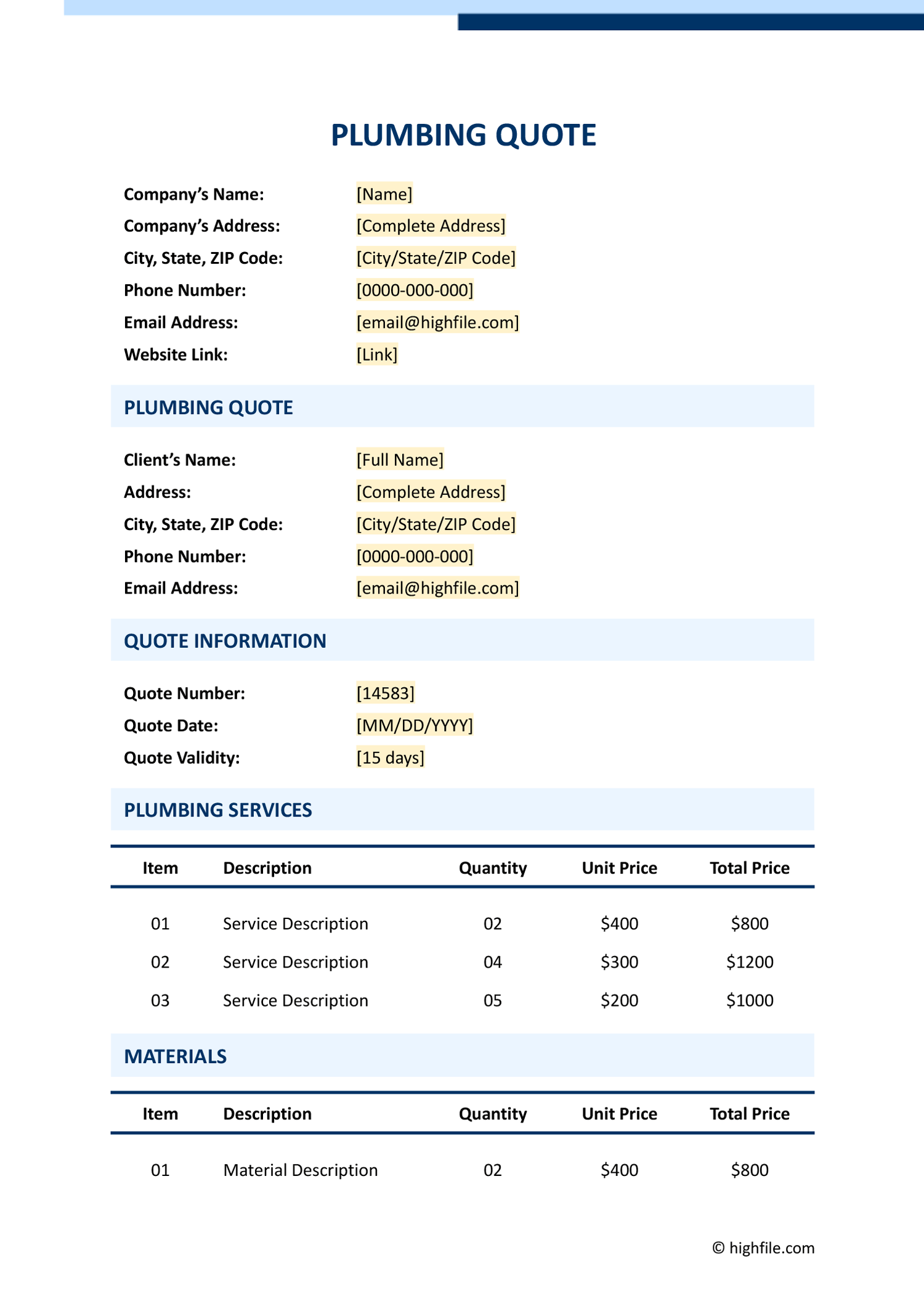 Plumbing Quote Template Word Google Docs Excel Google Sheets Plumbing Quote Template Word Google Docs Excel Google Sheets
