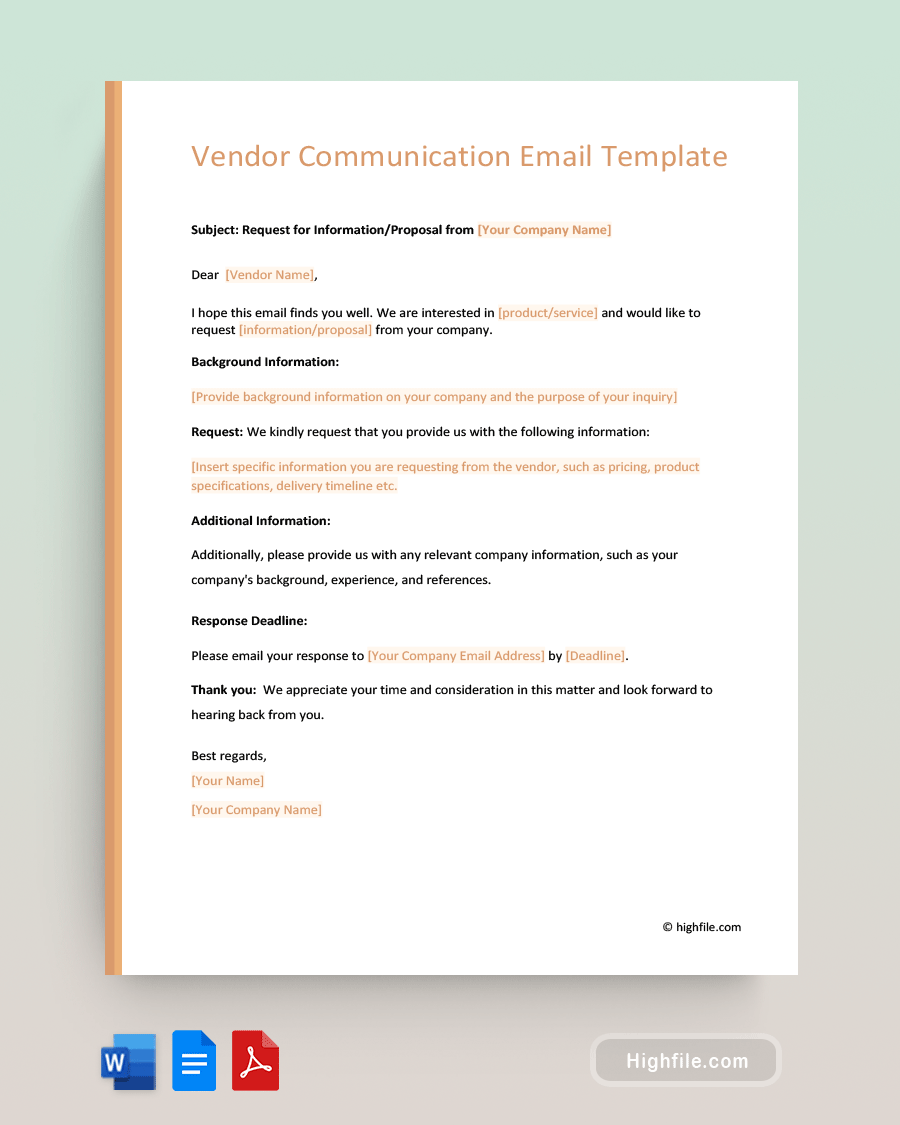 Vendor Communication Email Template Word PDF Google Docs