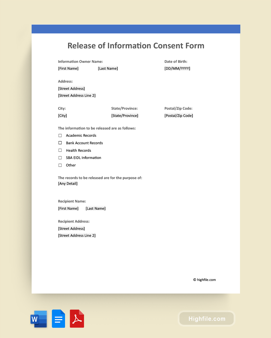 Release of Information Consent Form Word PDF Google Docs Release of Information Consent Form Word PDF Google Docs