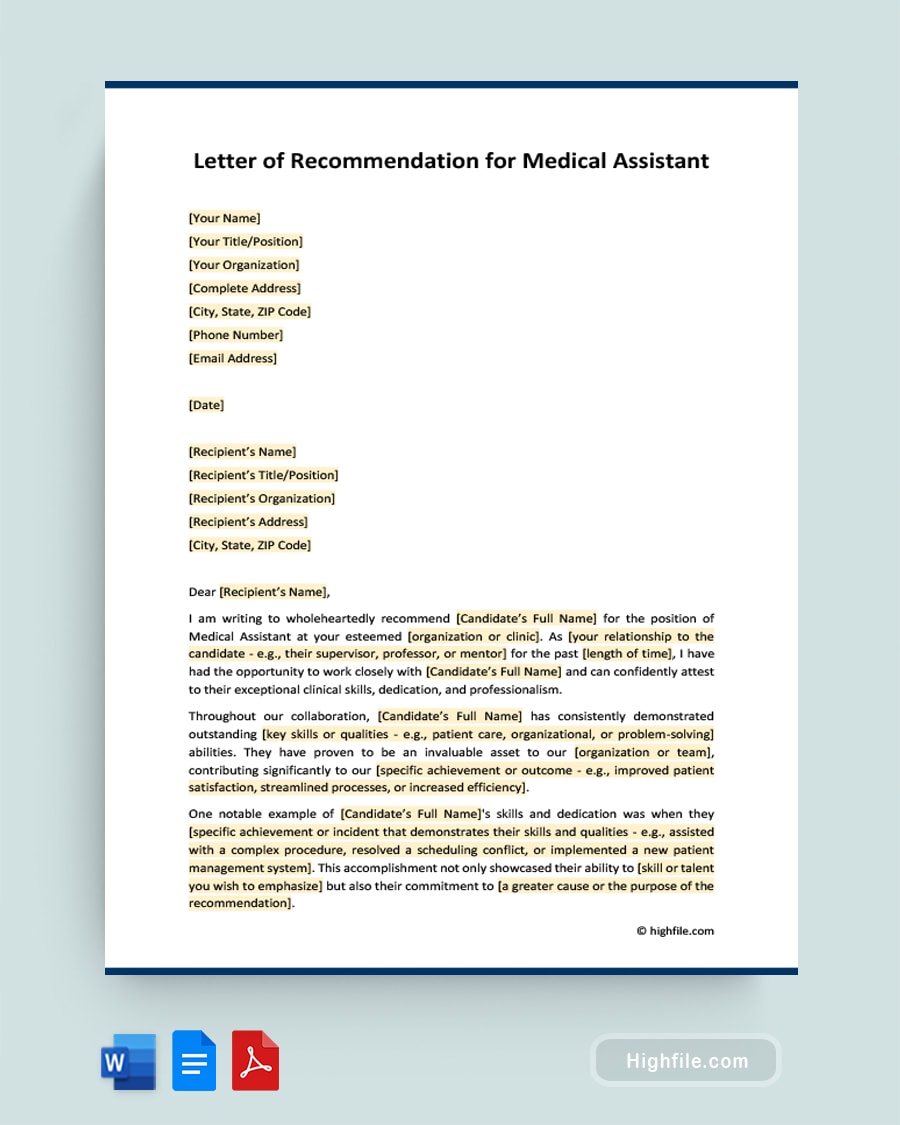 Letter of Recommendation for Medical Assistant Highfile Letter of Recommendation for Medical Assistant Highfile