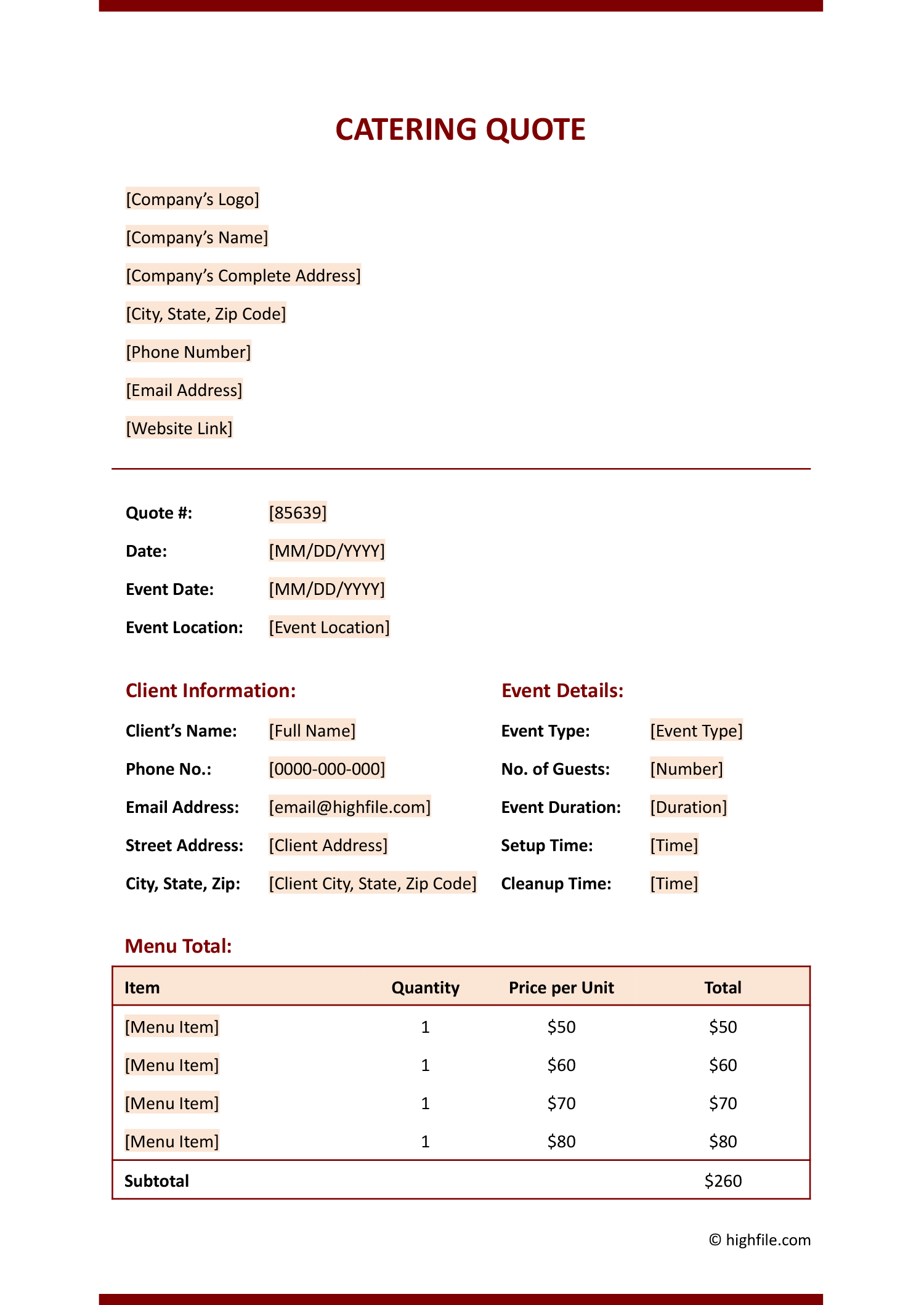 Catering Quote Template Word Excel PDF Google Docs Google Catering Quote Template Word Excel PDF Google Docs Google