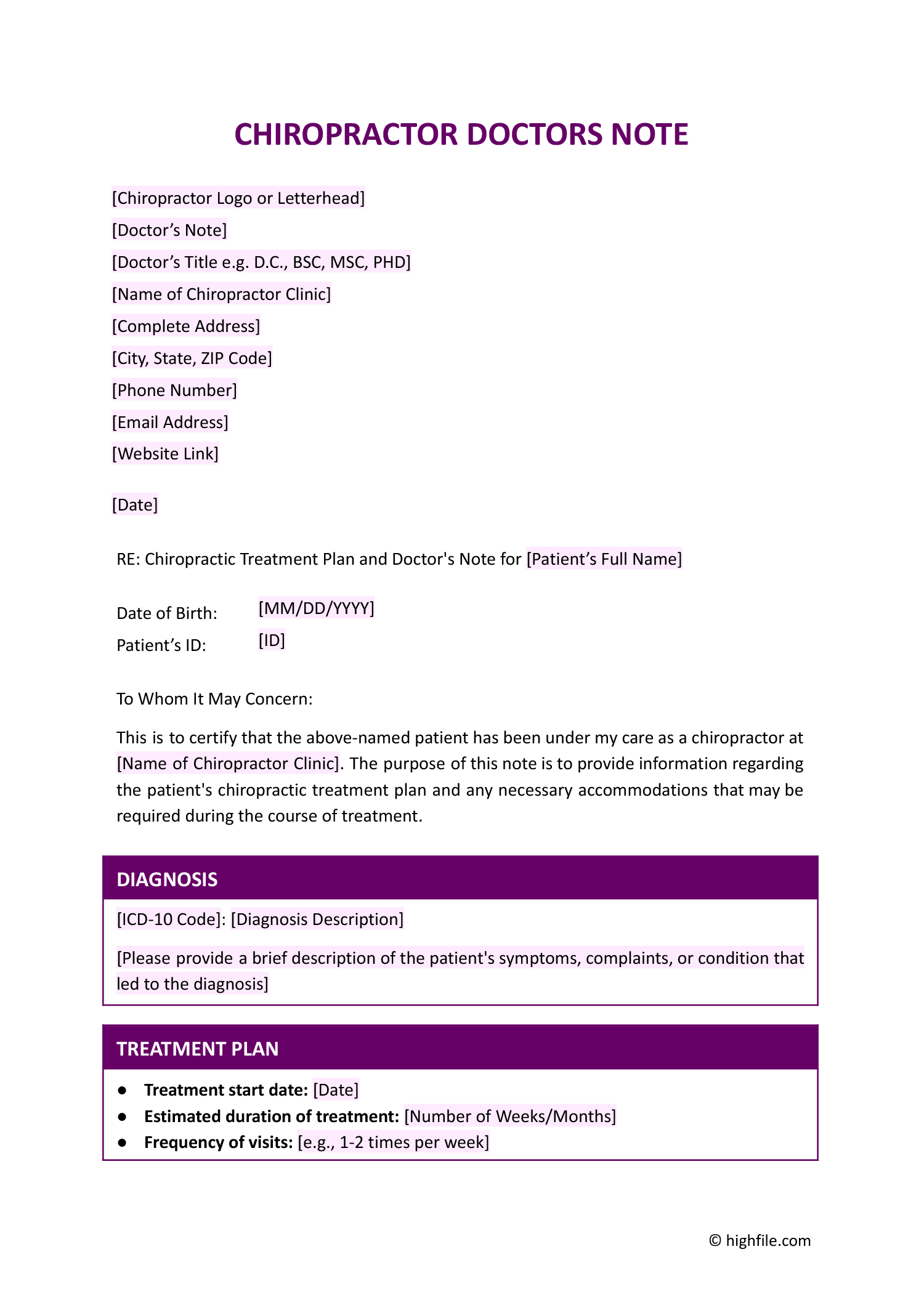 Free Chiropractor Doctors Note Template Word PDF Docs Highfile Free Chiropractor Doctors Note Template Word PDF Docs Highfile