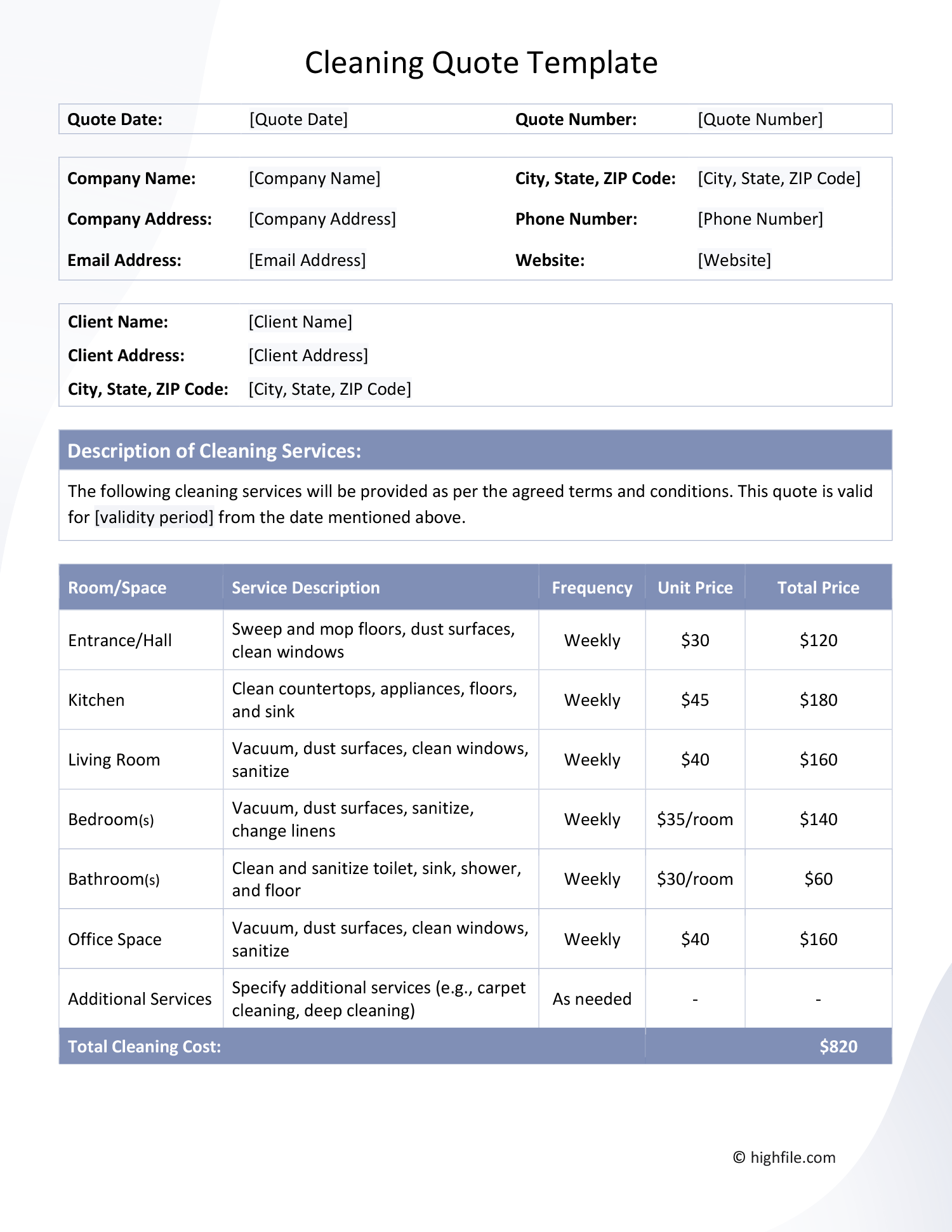 Residential Cleaning Quote Template Word PDF Google Docs Highfile Residential Cleaning Quote Template Word PDF Google Docs Highfile