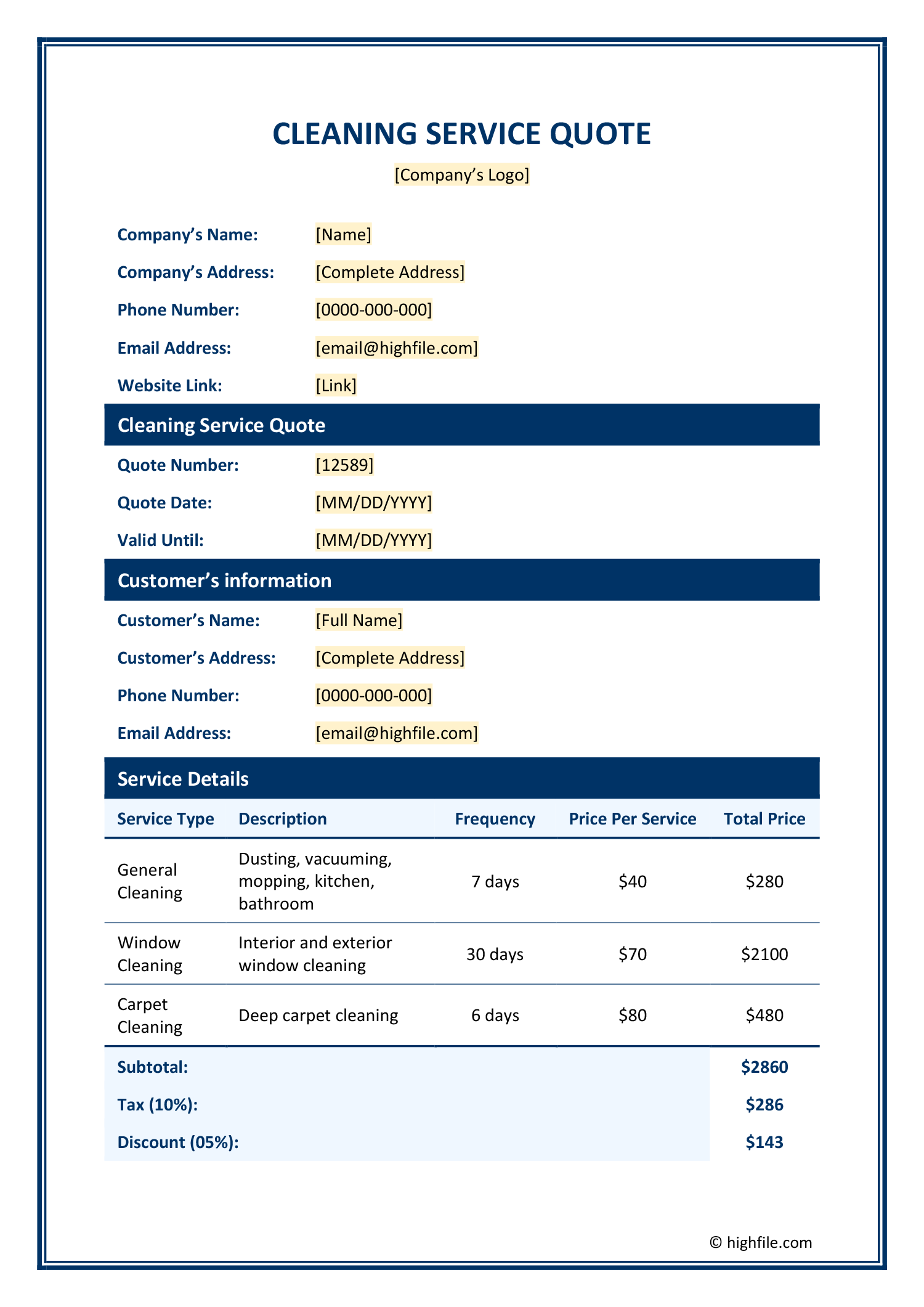 Residential Cleaning Quote Template Word PDF Google Docs Highfile Residential Cleaning Quote Template Word PDF Google Docs Highfile
