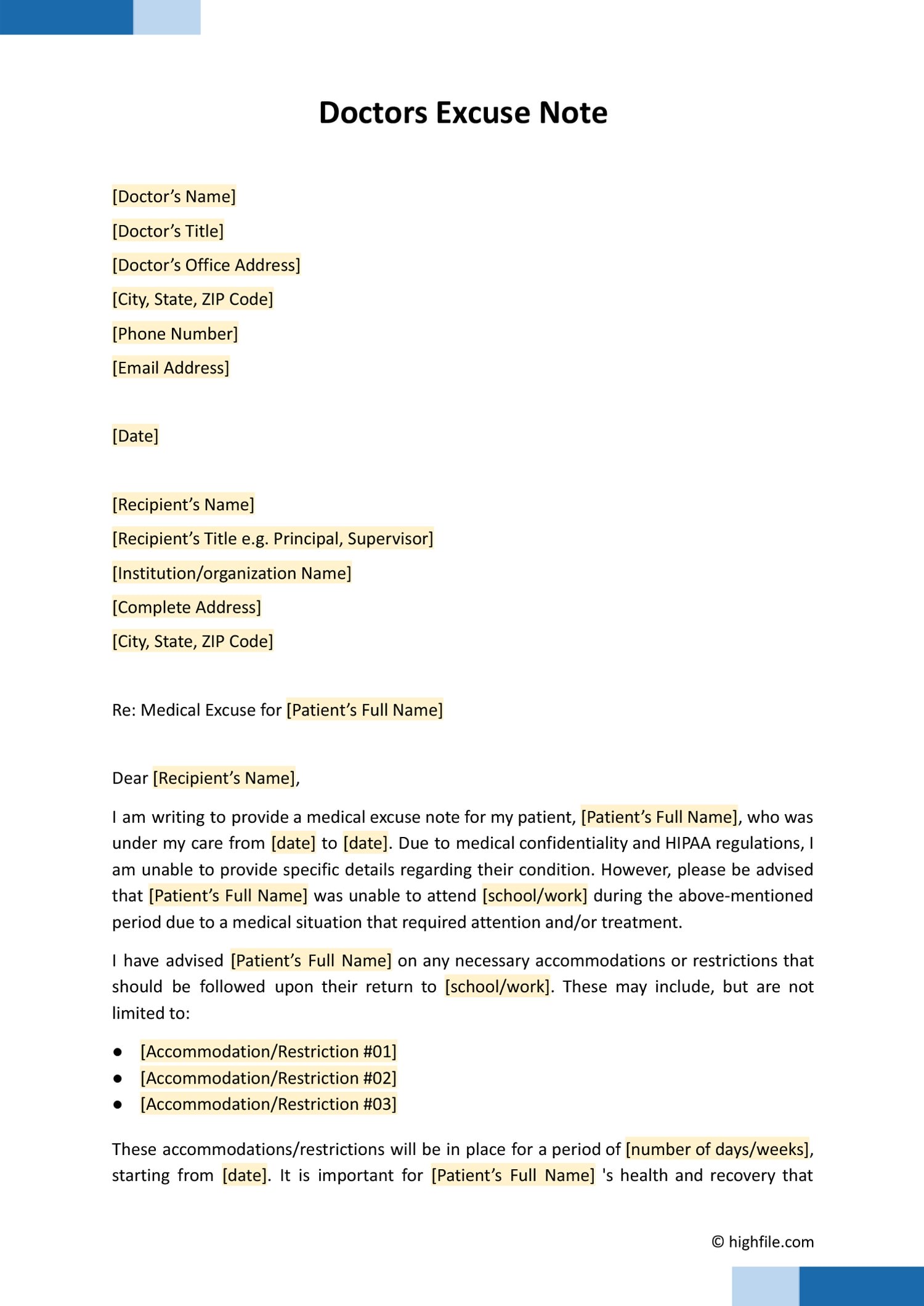 Doctors Excuse Note - Word | PDF | Google Docs - Highfile 36-free-doctor-note-templates-for-work-or-school