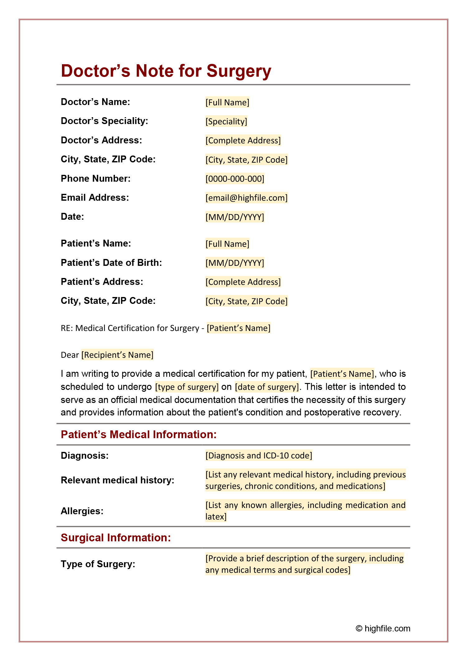 Free Doctors Note Templates (in Google Docs, Word, and PDF) Highfile