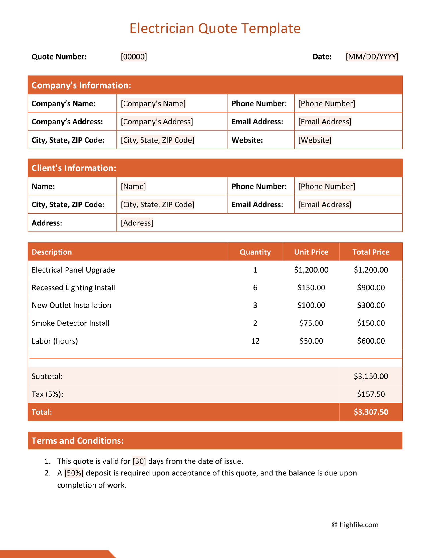 Electrician Quote Template Word Excel PDF Google Docs Google Electrician Quote Template Word Excel PDF Google Docs Google