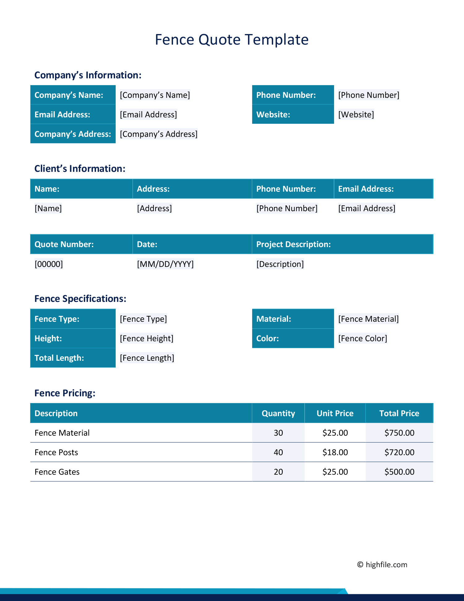 Fence Quote Template - Word | Excel | PDF | Google Docs | Google Sheets ...