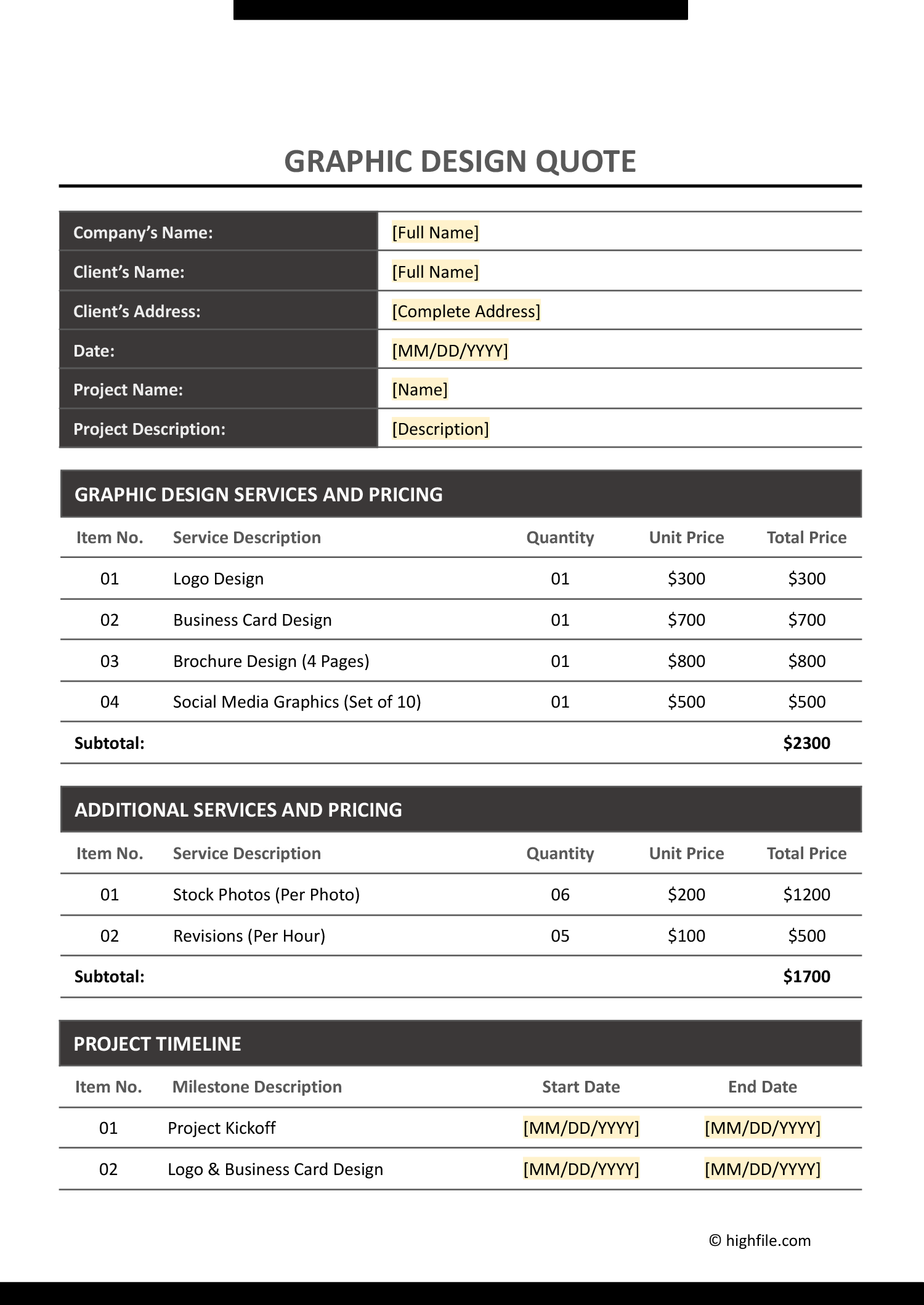 Graphic Design Price Quote Template Word PDF Google Docs Highfile Graphic Design Price Quote Template Word PDF Google Docs Highfile