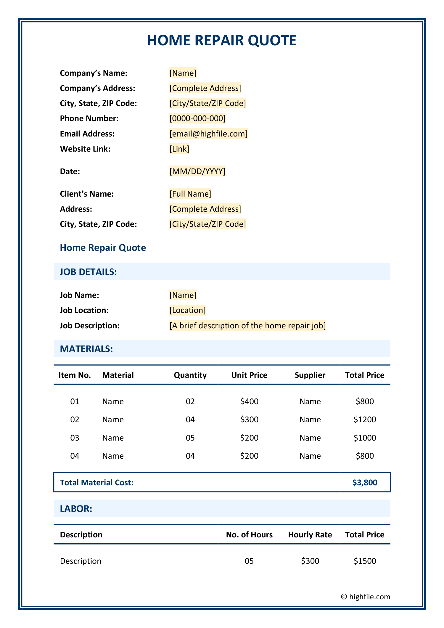 Home Repair Quote Template Word Excel PDF Google Docs Google home-repair-quote-template-word-excel-pdf-google-docs-google
