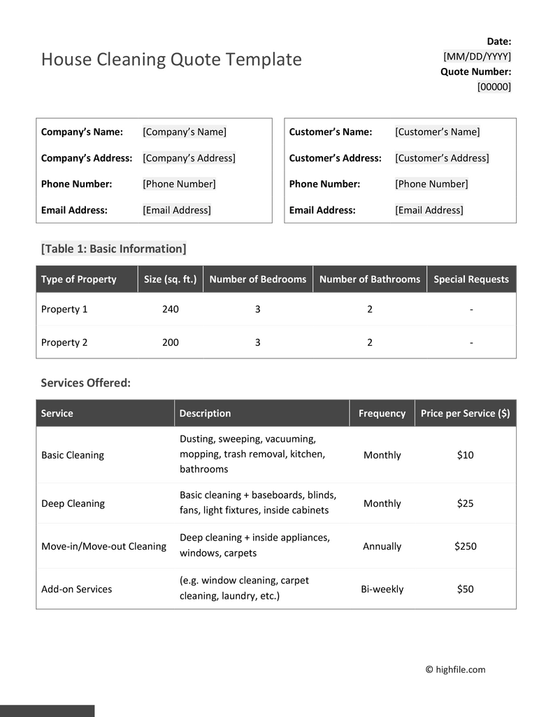 Residential Cleaning Quote Template Word PDF Google Docs Highfile Residential Cleaning Quote Template Word PDF Google Docs Highfile