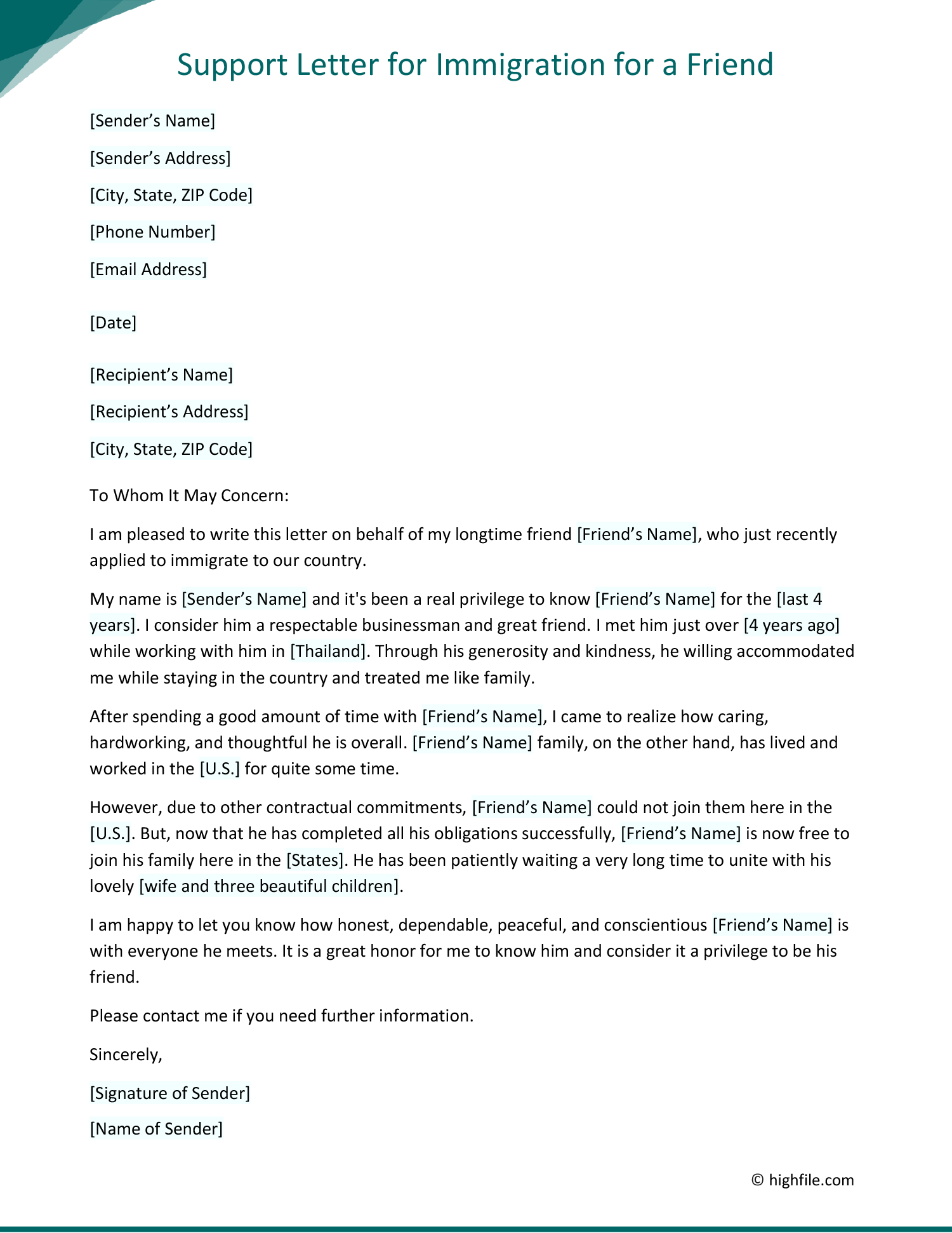 Immigration Letter for a Friend Word Google Docs PDF immigration letter for a friend - word | pdf | google docs - highfile