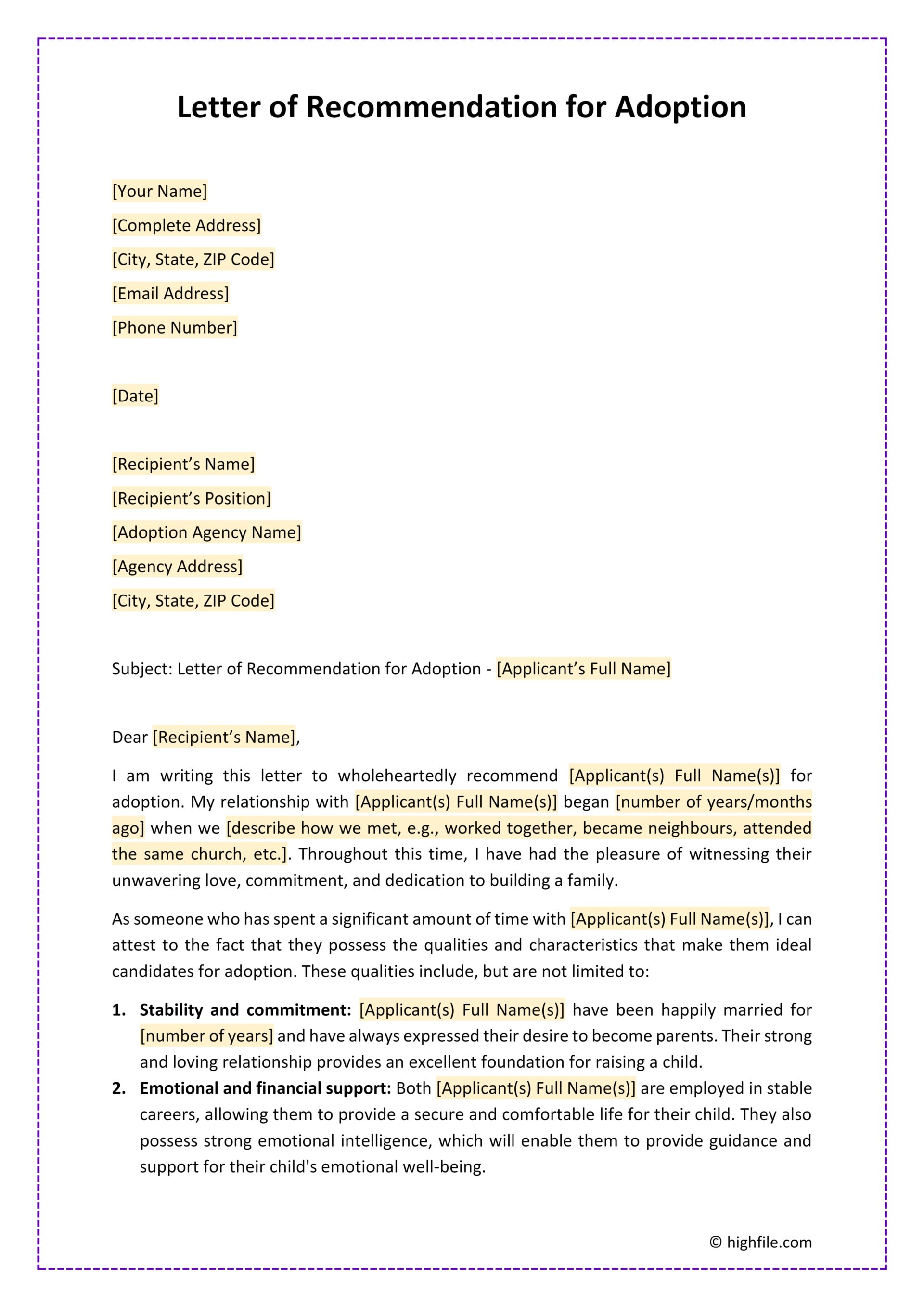 Letter of Recommendation for Adoption - Word | PDF | Google Docs - Highfile