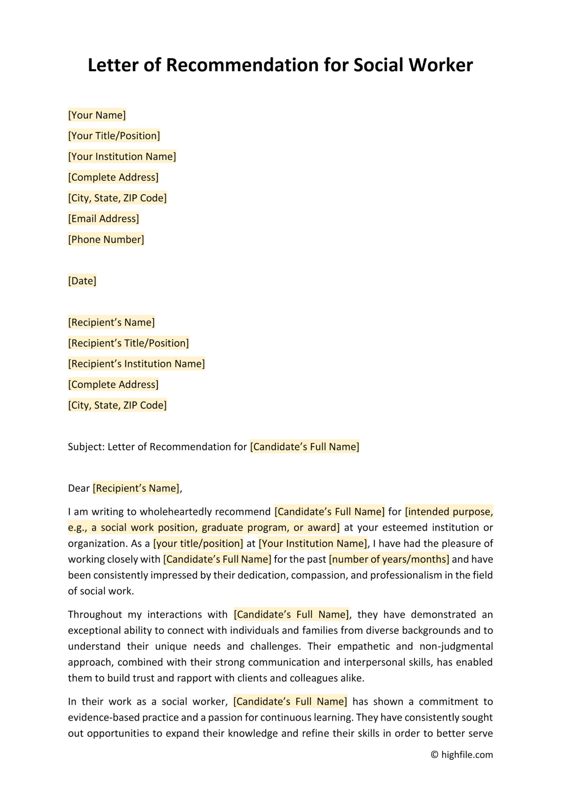 Letter of Recommendation for Social Worker - Word | PDF | Google Docs ...