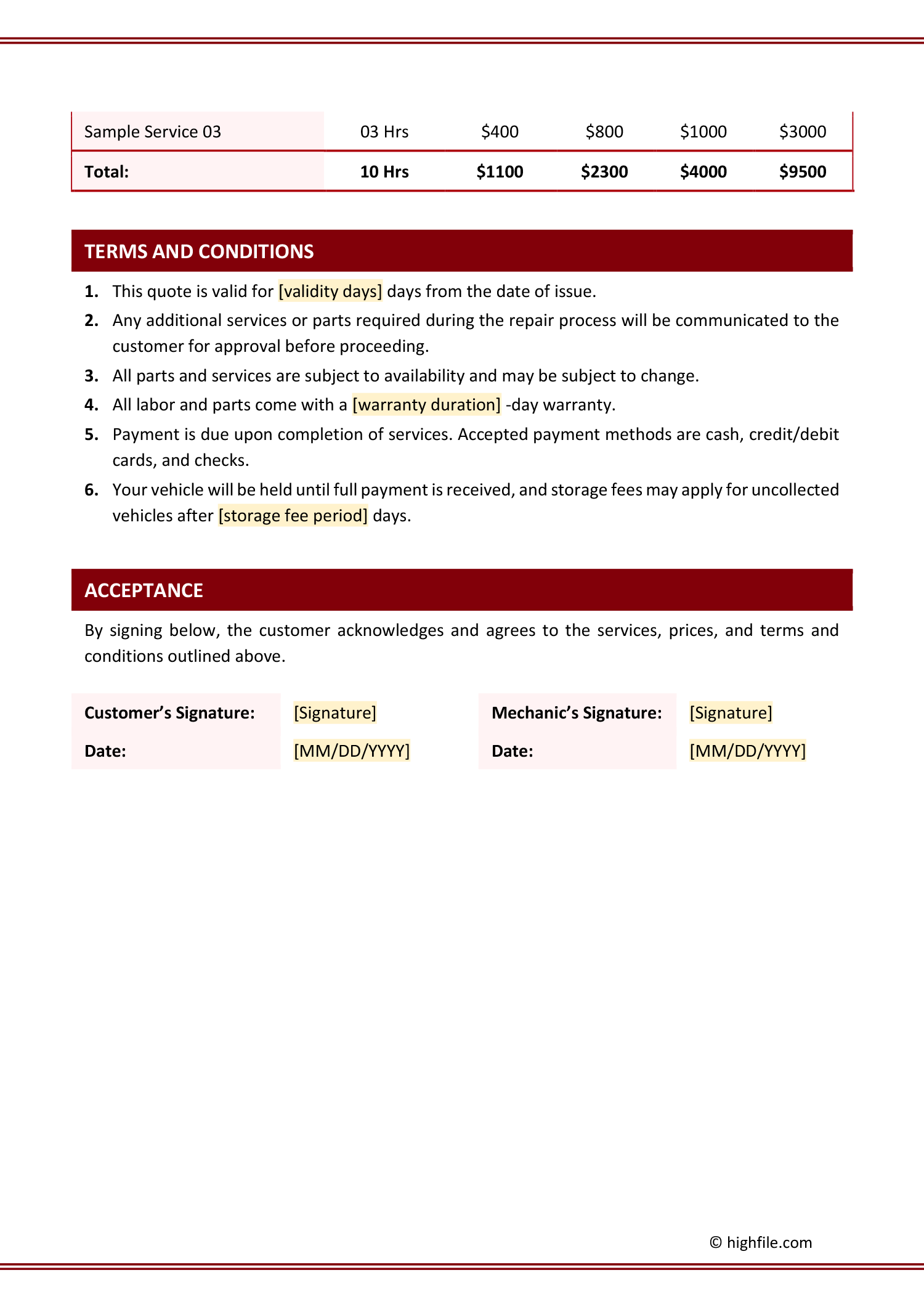 Mechanic Quote Template Word Excel PDF Google Docs Google Mechanic Quote Template Word Excel PDF Google Docs Google
