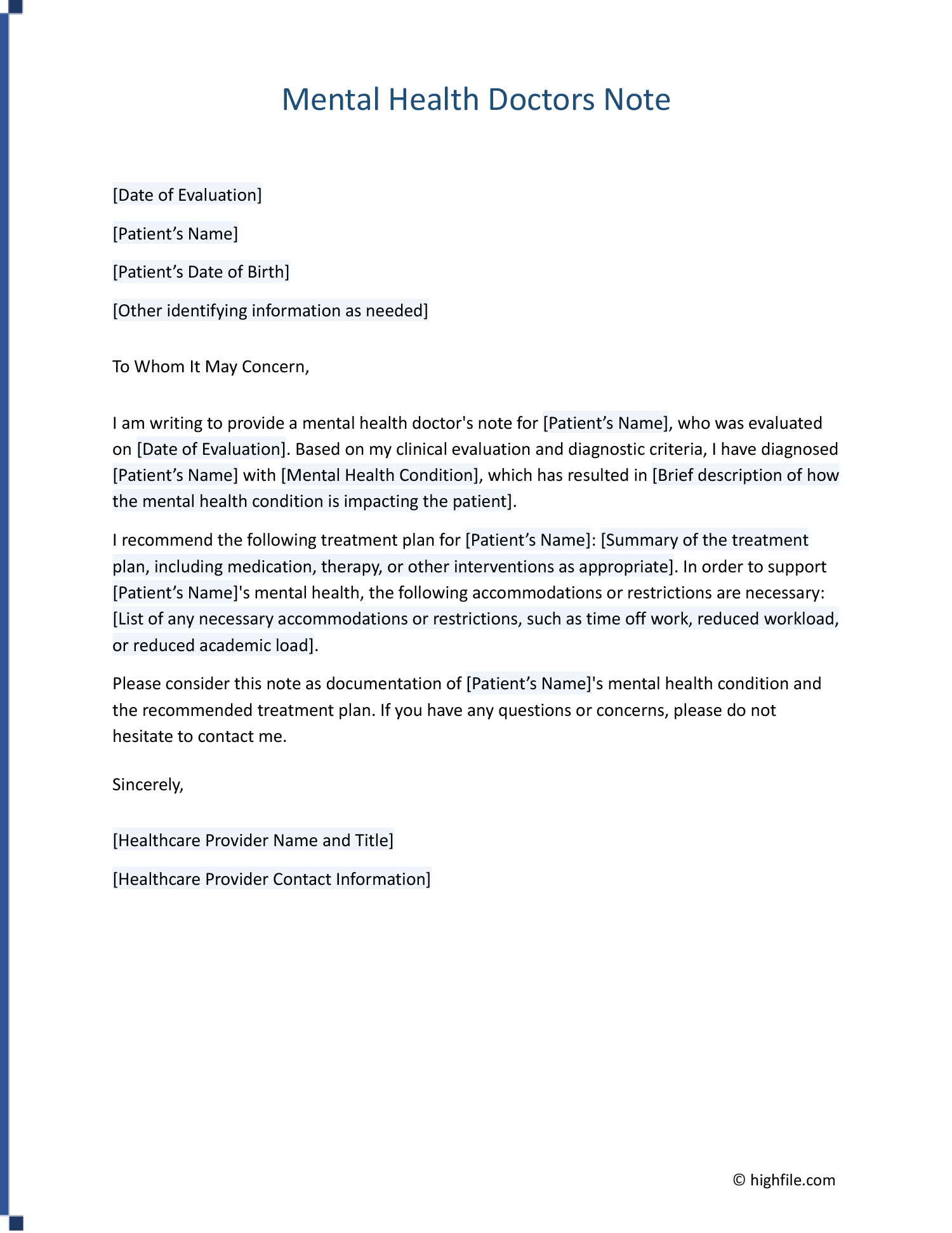 Mental Health Doctors Note Word PDF Google Docs Highfile Mental Health Doctors Note Word PDF Google Docs Highfile