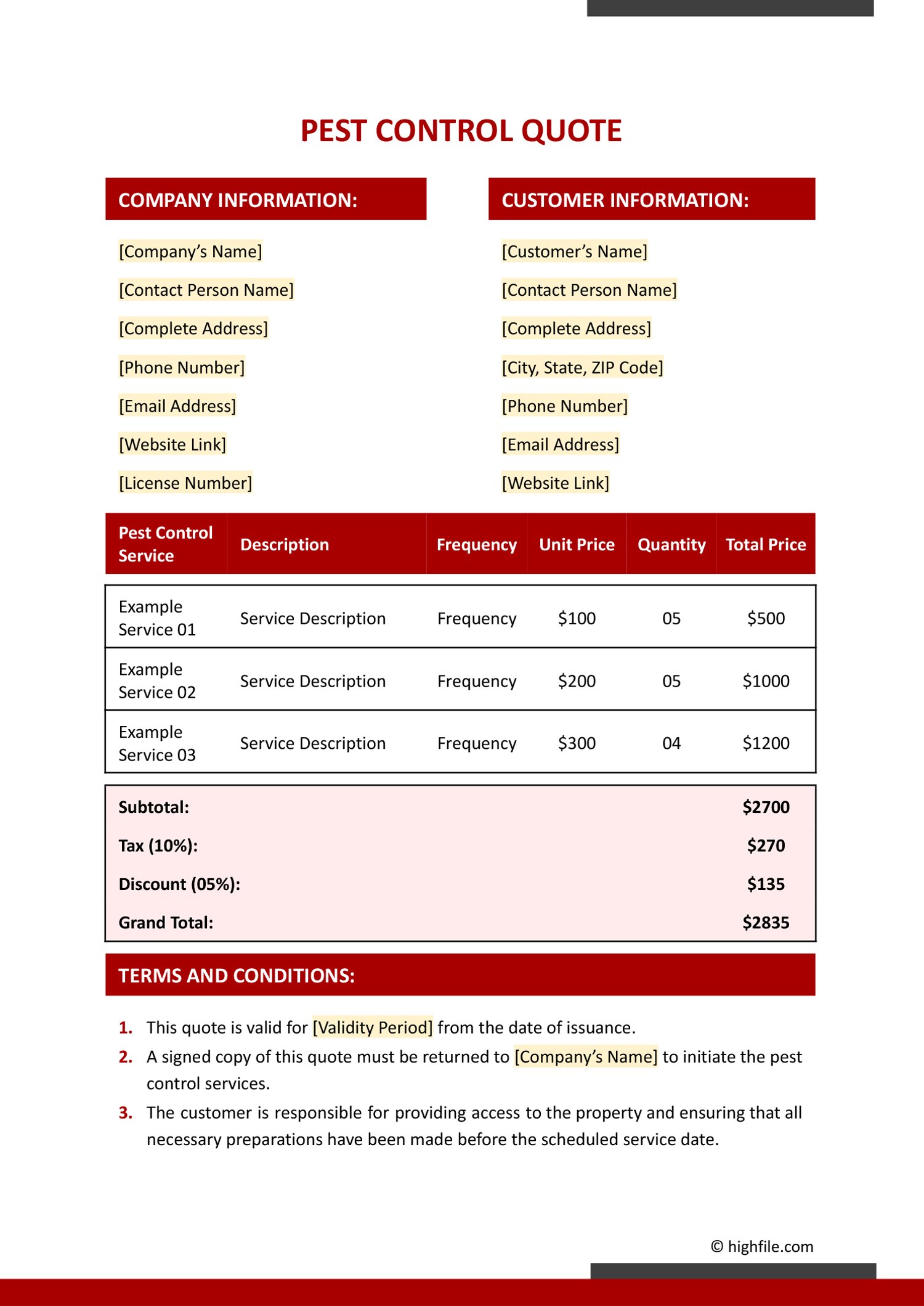 Pest Control Quote Template Word Excel PDF Google Docs Google Pest Control Quote Template Word Excel PDF Google Docs Google
