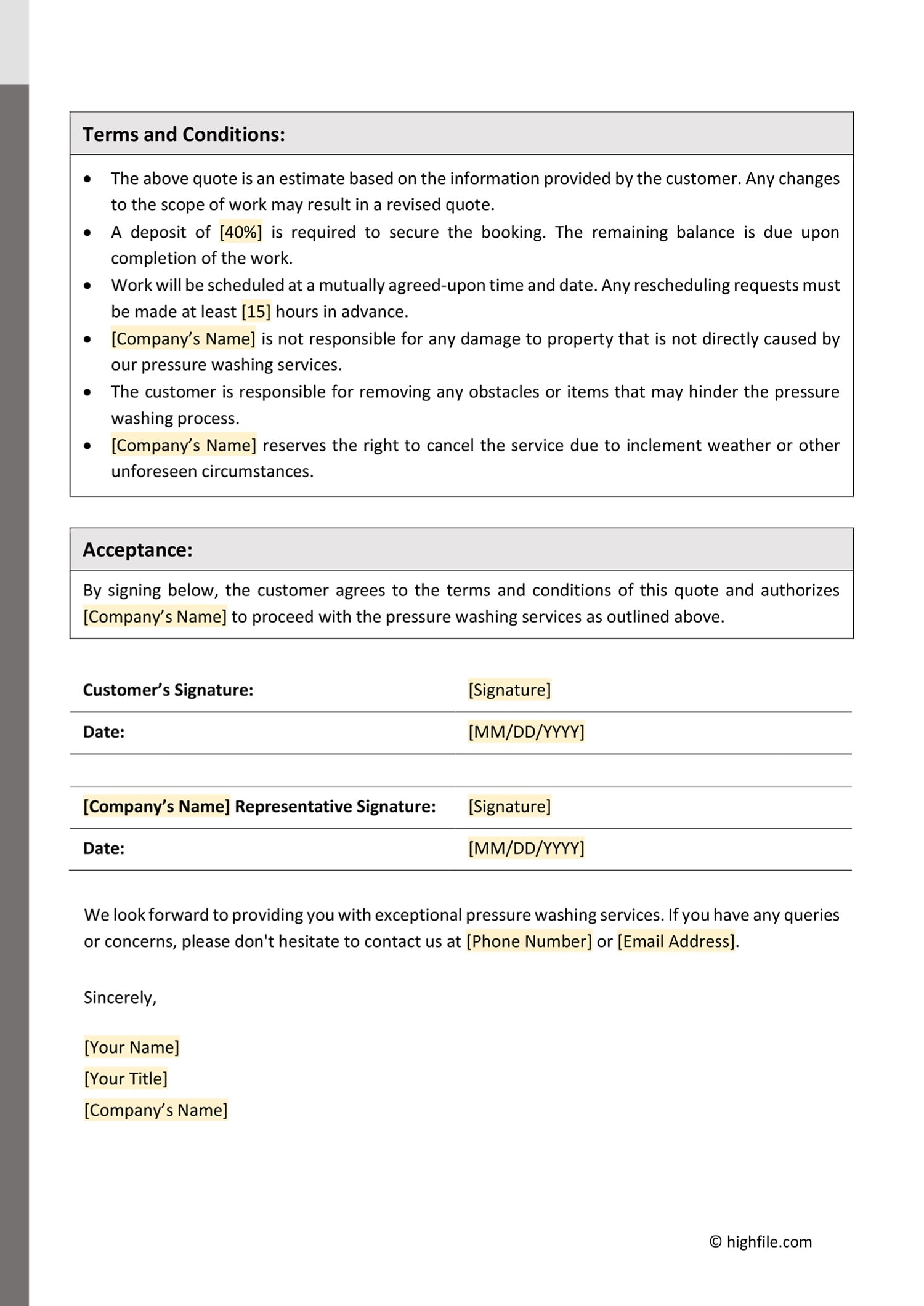 Free Pressure Washing Quote Template Free Pressure Washing Quote Template