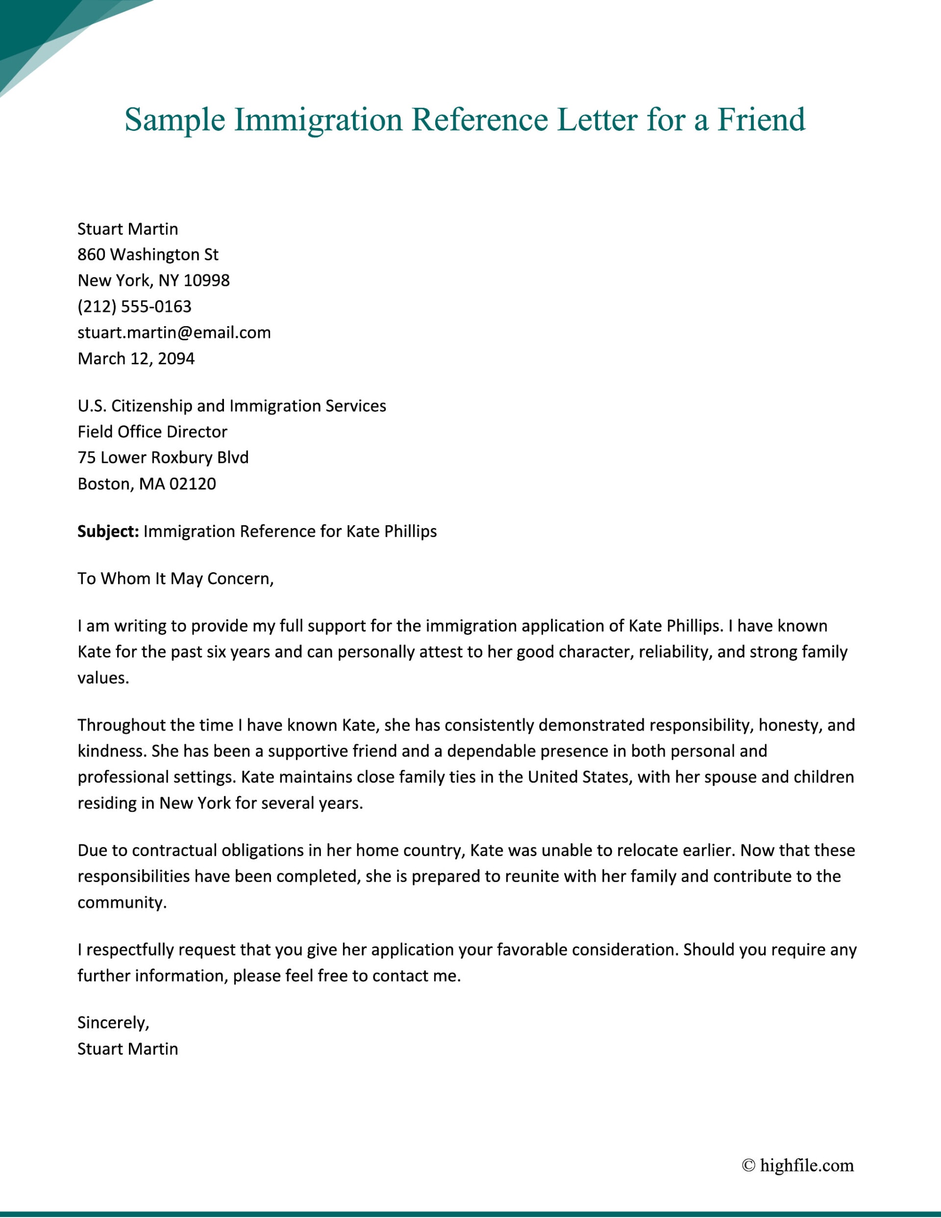 Immigration Letter for a Friend Word PDF Google Docs Highfile