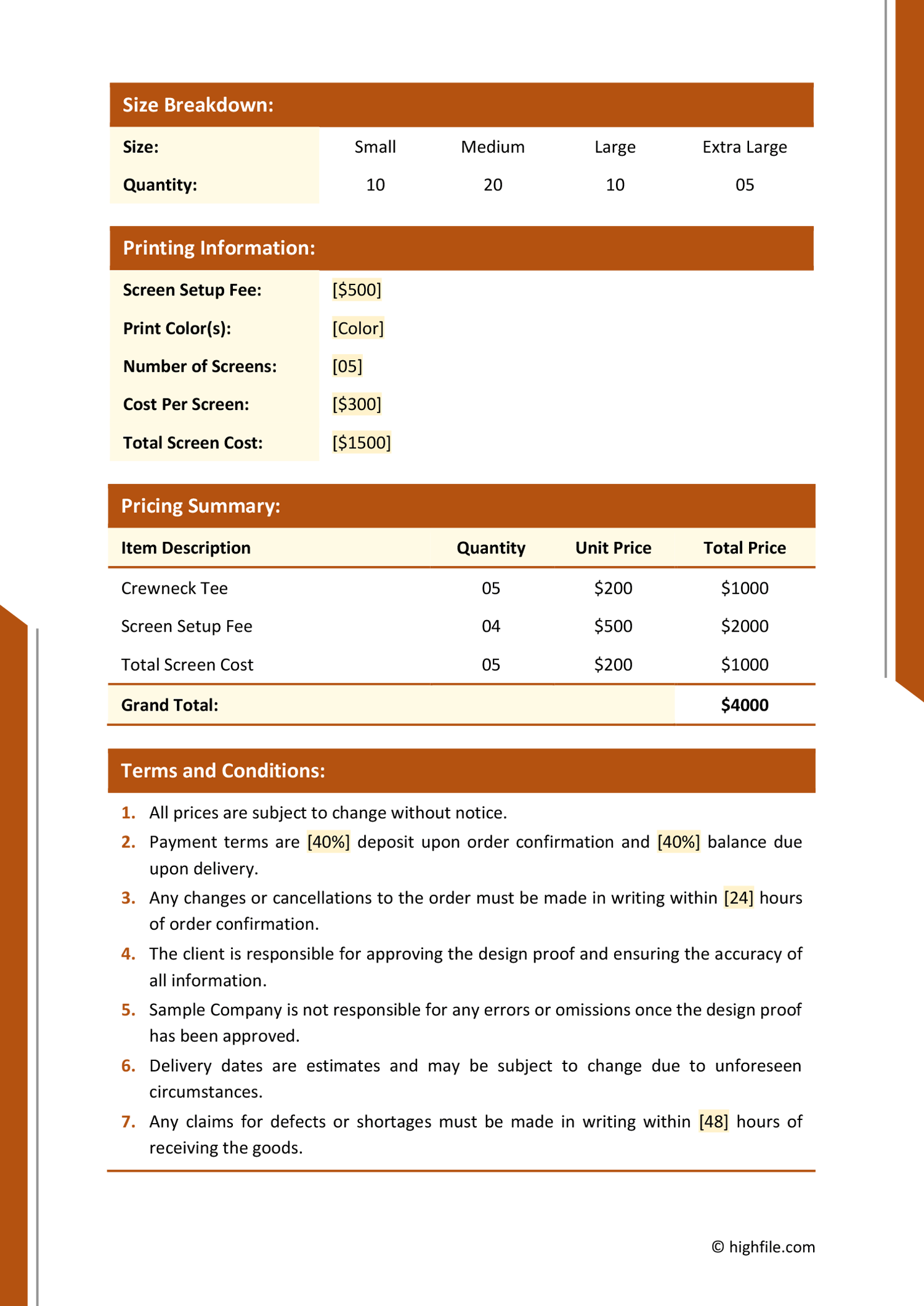 Screen Printing Quote Template Word Excel PDF Google Docs Screen Printing Quote Template Word Excel PDF Google Docs