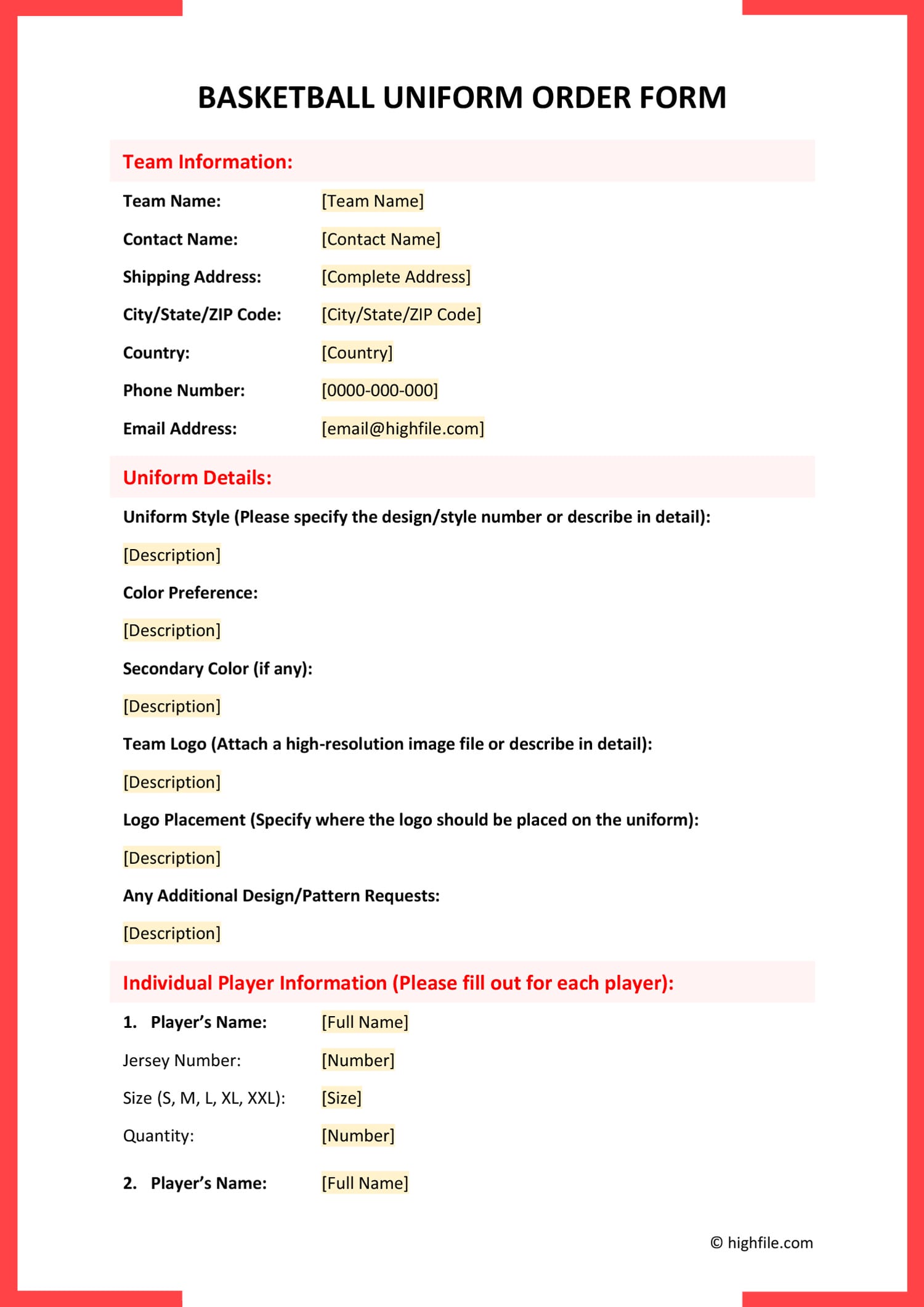 Employee Uniform Order Form Template Word PDF Google Docs Highfile Employee Uniform Order Form Template Word PDF Google Docs Highfile