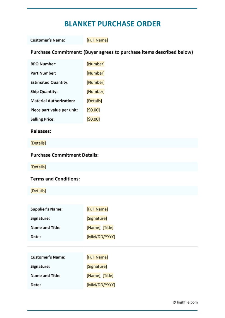 Purchase Order Agreement Template Word PDF Google Docs Highfile Purchase Order Agreement Template Word PDF Google Docs Highfile