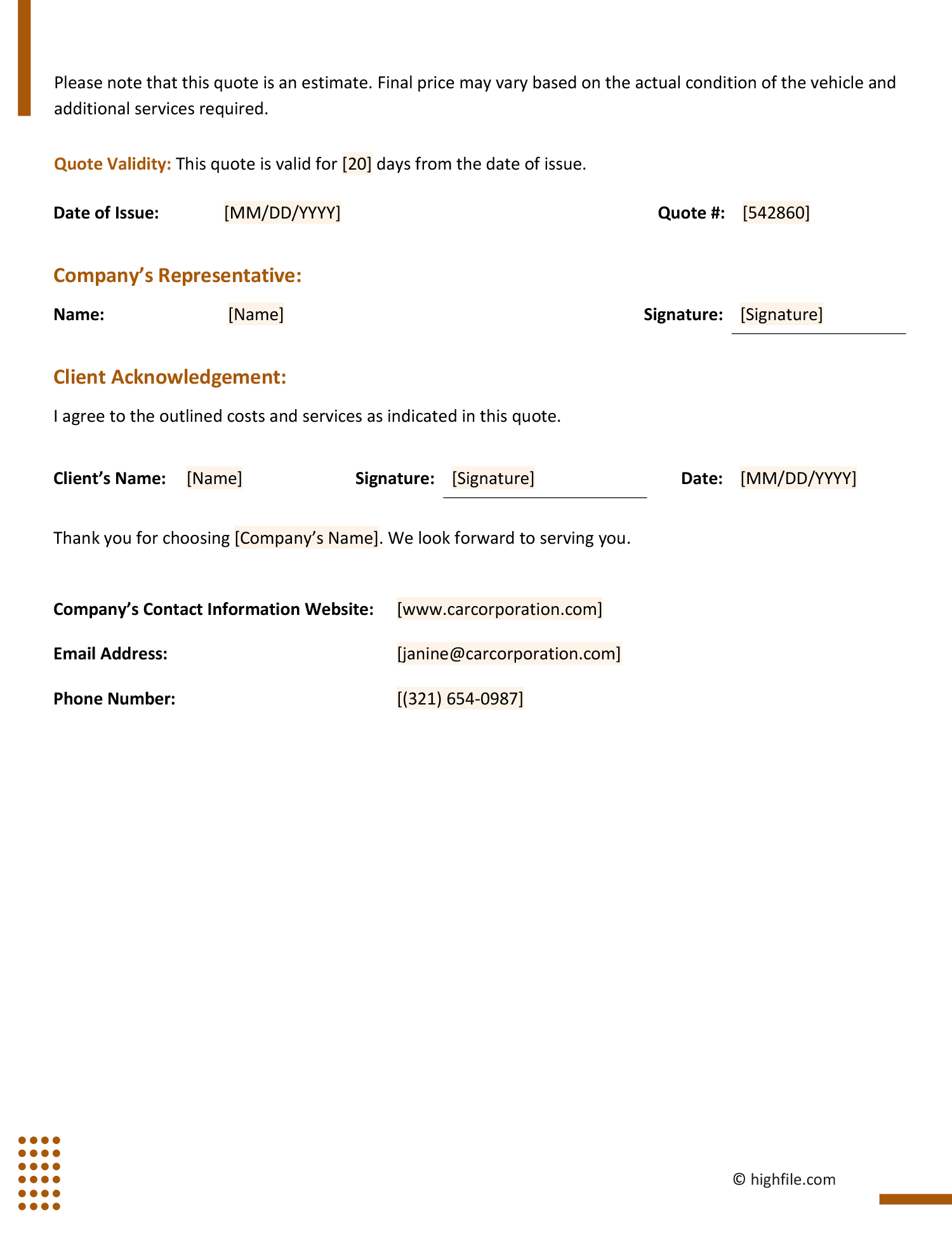 Free Car Detailing Quote Template Highfile Free Car Detailing Quote Template Highfile