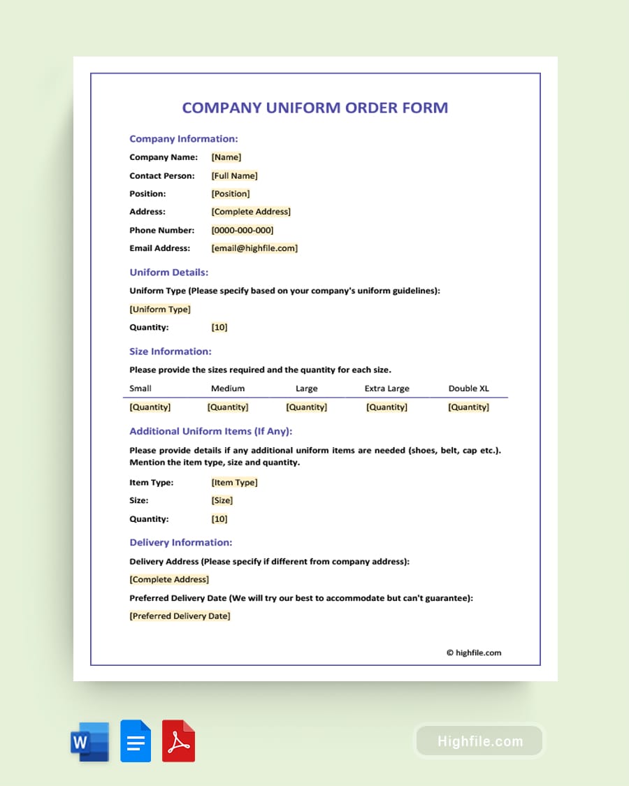 Free Employee Uniform Order Form Template Highfile Free Employee Uniform Order Form Template Highfile