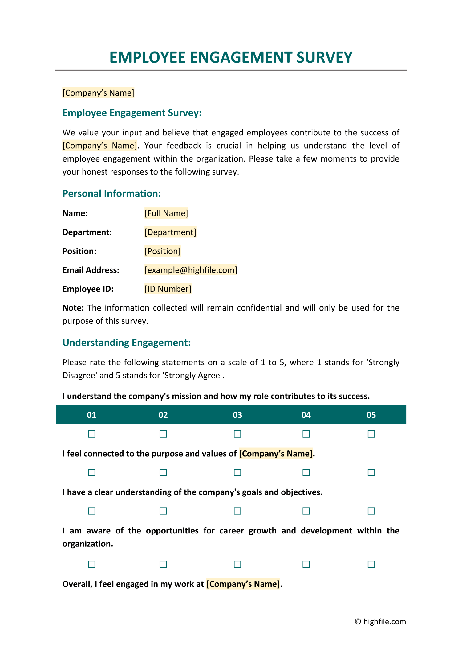 Employee Engagement Survey Template Word PDF Docs Highfile Employee Engagement Survey Template Word PDF Docs Highfile