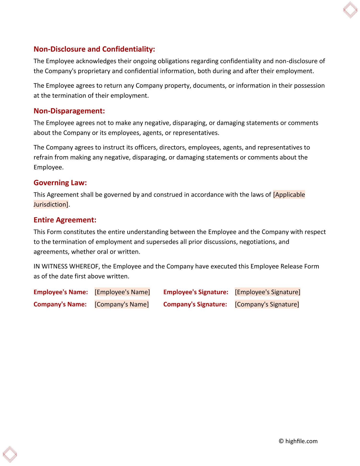 Employee Release Form Word PDF Google Docs Highfile Employee Release Form Word PDF Google Docs Highfile