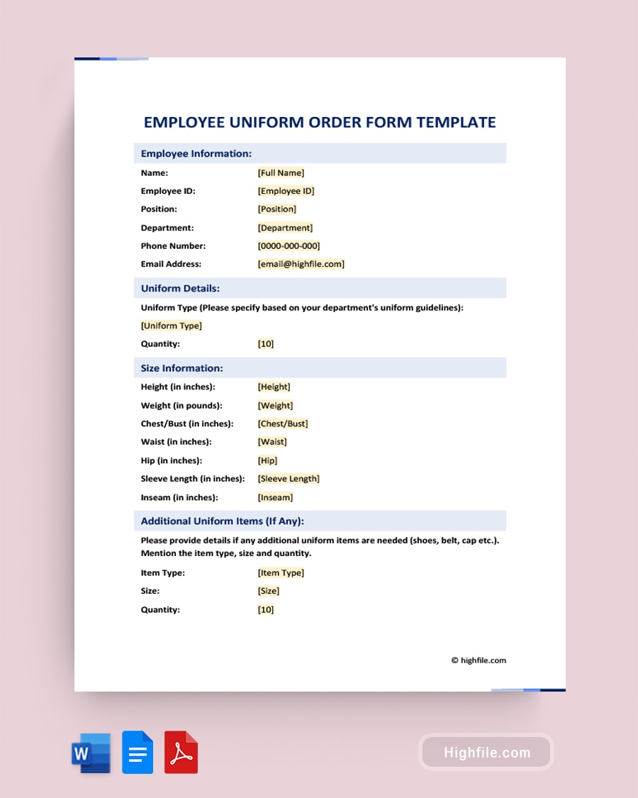 Free Employee Uniform Order Form Template Highfile Free Employee Uniform Order Form Template Highfile
