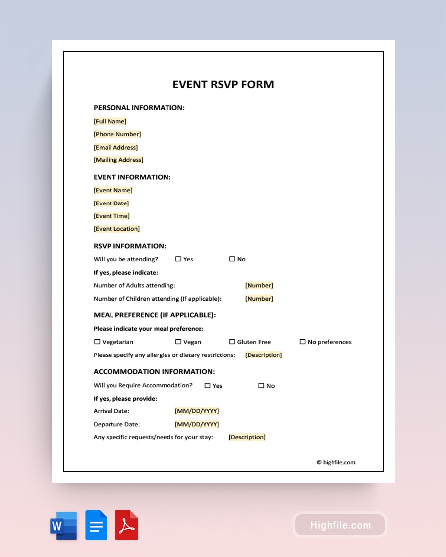 Event Invitation Form Word PDF Google Docs Highfile Event Invitation Form Word PDF Google Docs Highfile