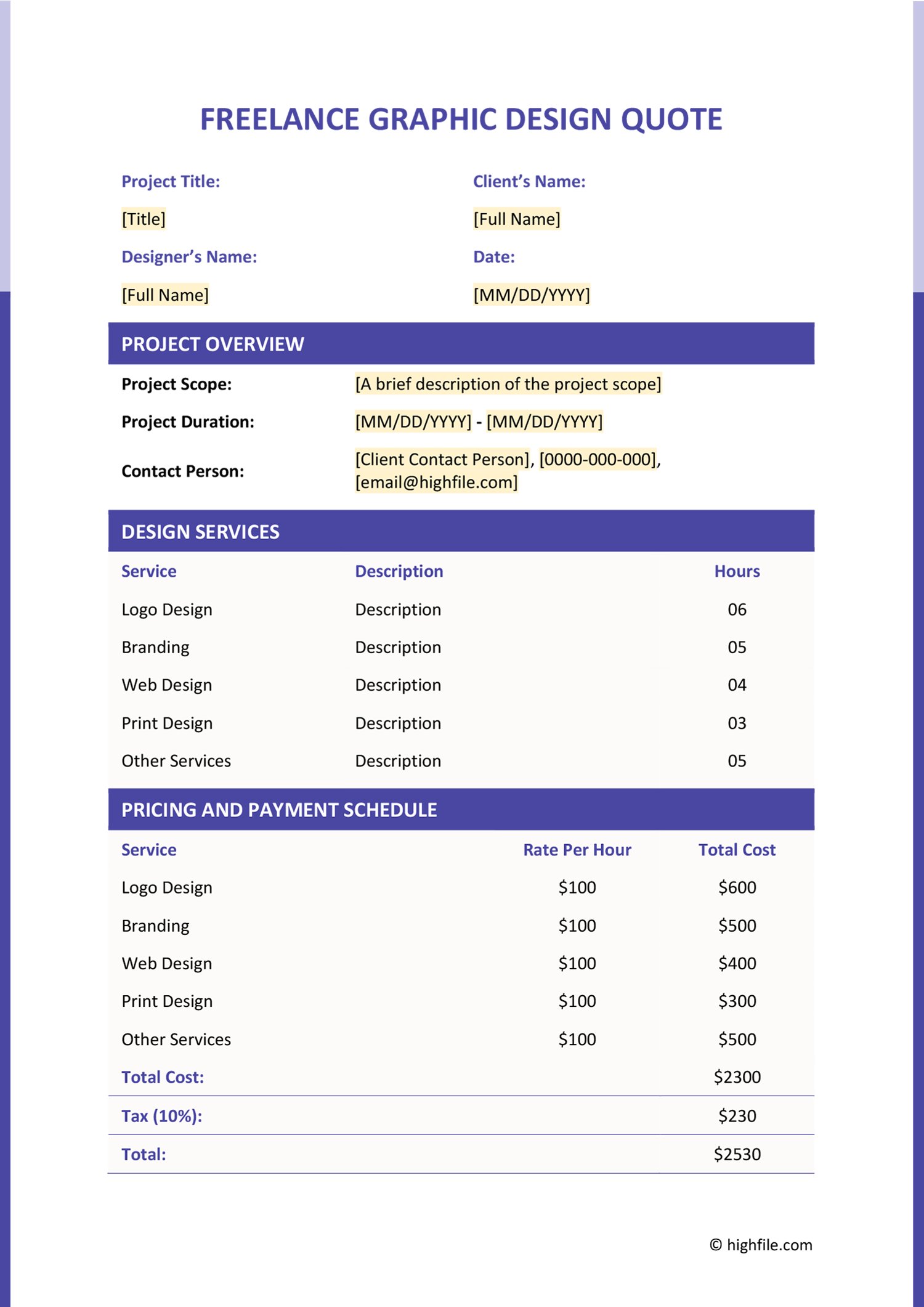 Graphic Design Price Quote Template Word PDF Google Docs Highfile Graphic Design Price Quote Template Word PDF Google Docs Highfile