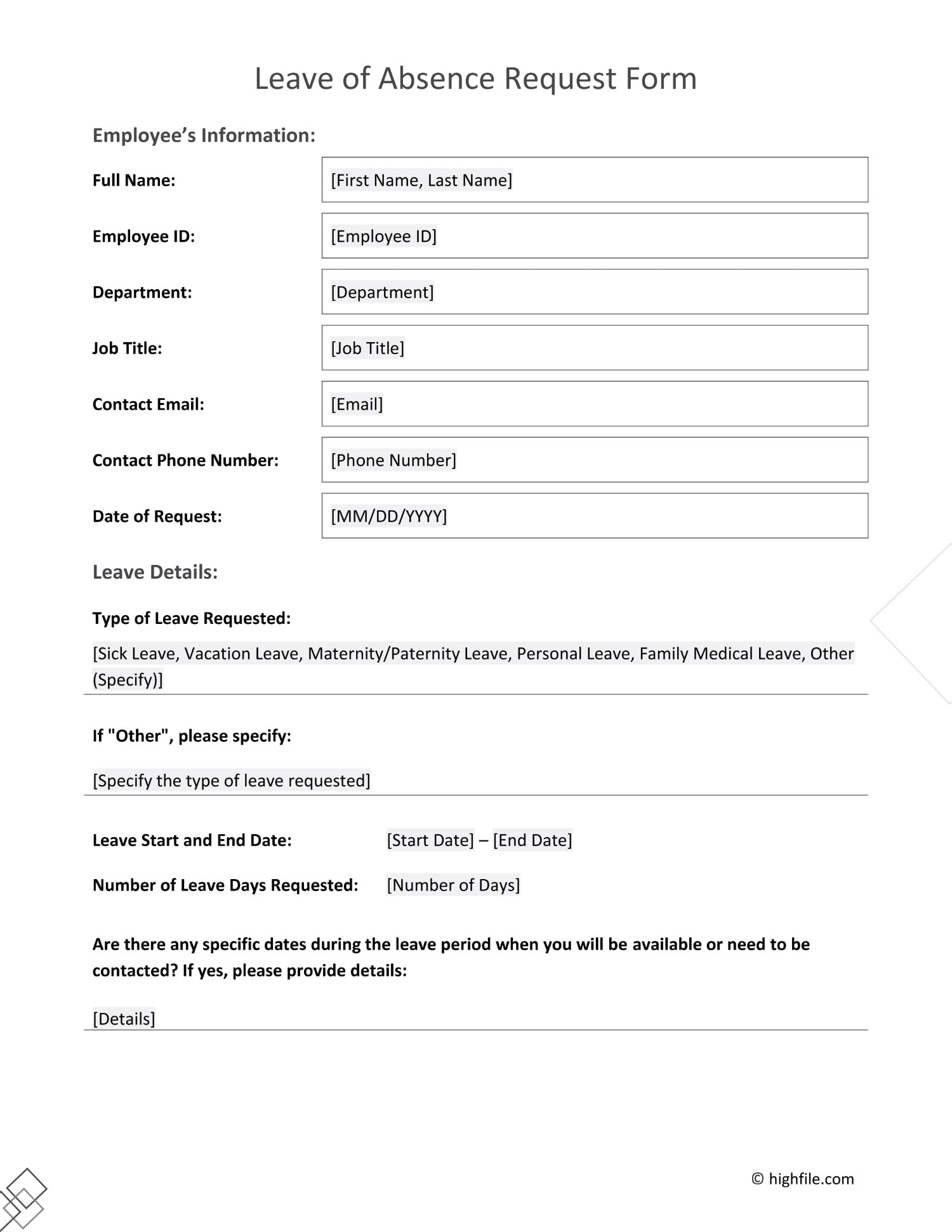 Leave of Absence Request Form Word PDF Google Docs Highfile