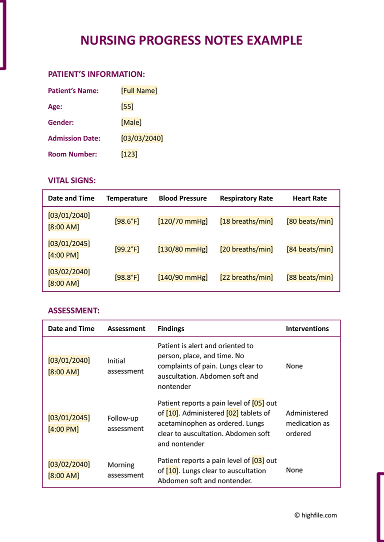 Simple Nursing Notes Template - Word | PDF | Google Docs