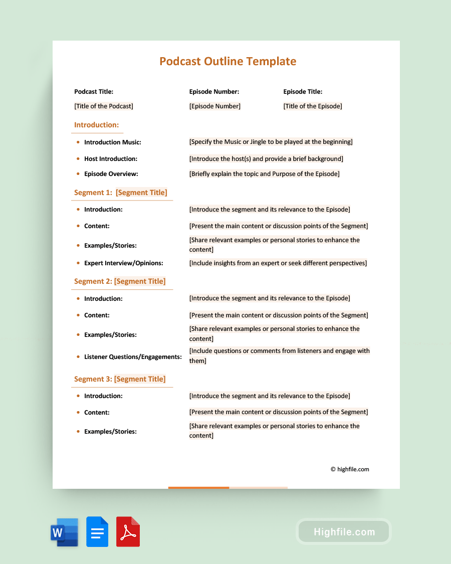 Podcast Outline Template Word PDF Google Docs Highfile Podcast Outline Template Word PDF Google Docs Highfile