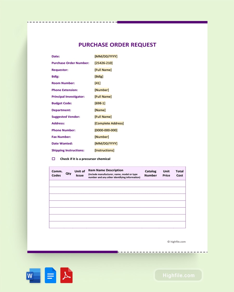 Purchase Order Email Template Word PDF Google Docs Highfile Purchase Order Email Template Word PDF Google Docs Highfile