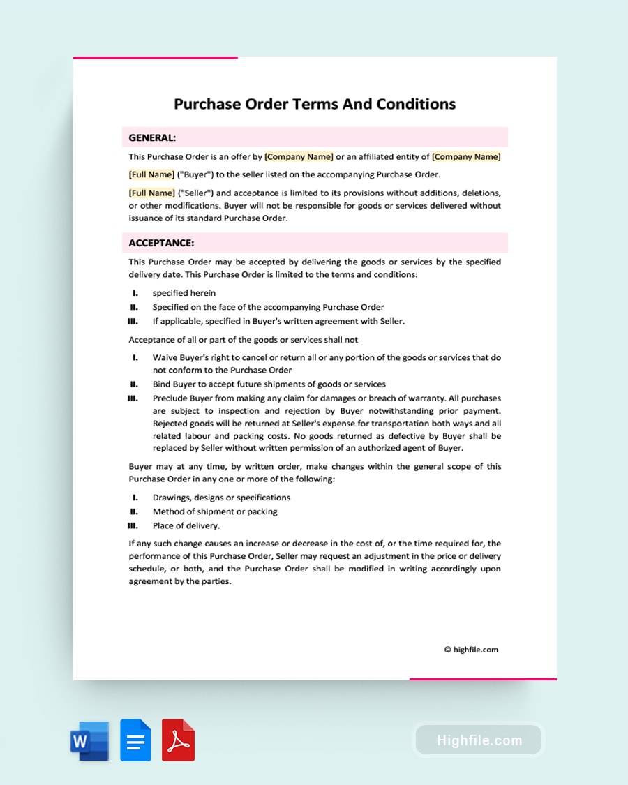 Free Purchase Order Terms And Conditions Template Highfile Free Purchase Order Terms And Conditions Template Highfile