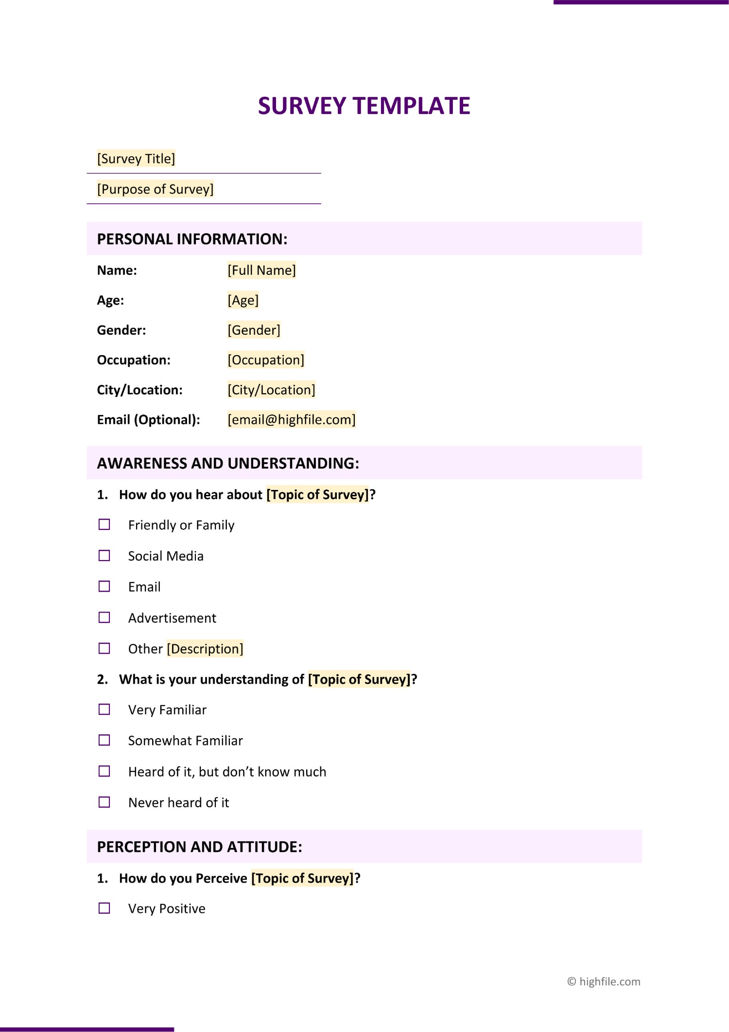 Free Survey Template Word PDF Google Docs Highfile Free Survey Template Word PDF Google Docs Highfile